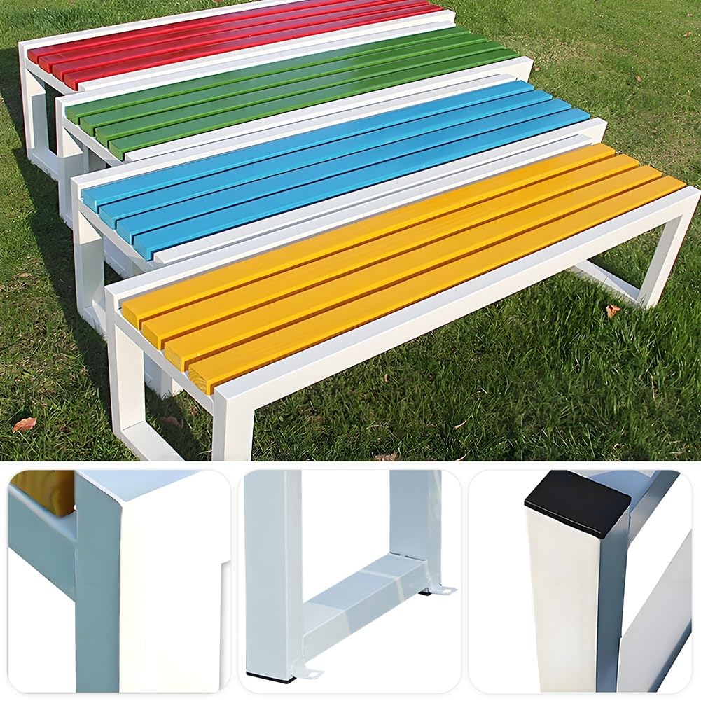 Allwetter-Gartenbank für 2 Personen, rückenfrei, mit Metallbeinen, 1 m bis 1,8 m, perfekt für Veranda, Rasen, Hof, Kaffeeweiß