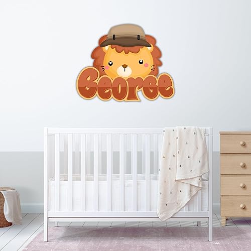 Miniatura 4 de Calcomanía de pared de león Safari con nombre personalizado, arte de pared de animales de safari para bebés, calcomanía de pared de león linda, arte