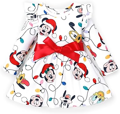 Disney Princess Frozen Elsa Minnie Mickey Stitch Ruffle Sleeve Dress A Line Long Sleeve Kids Clothes Baby to Toddler