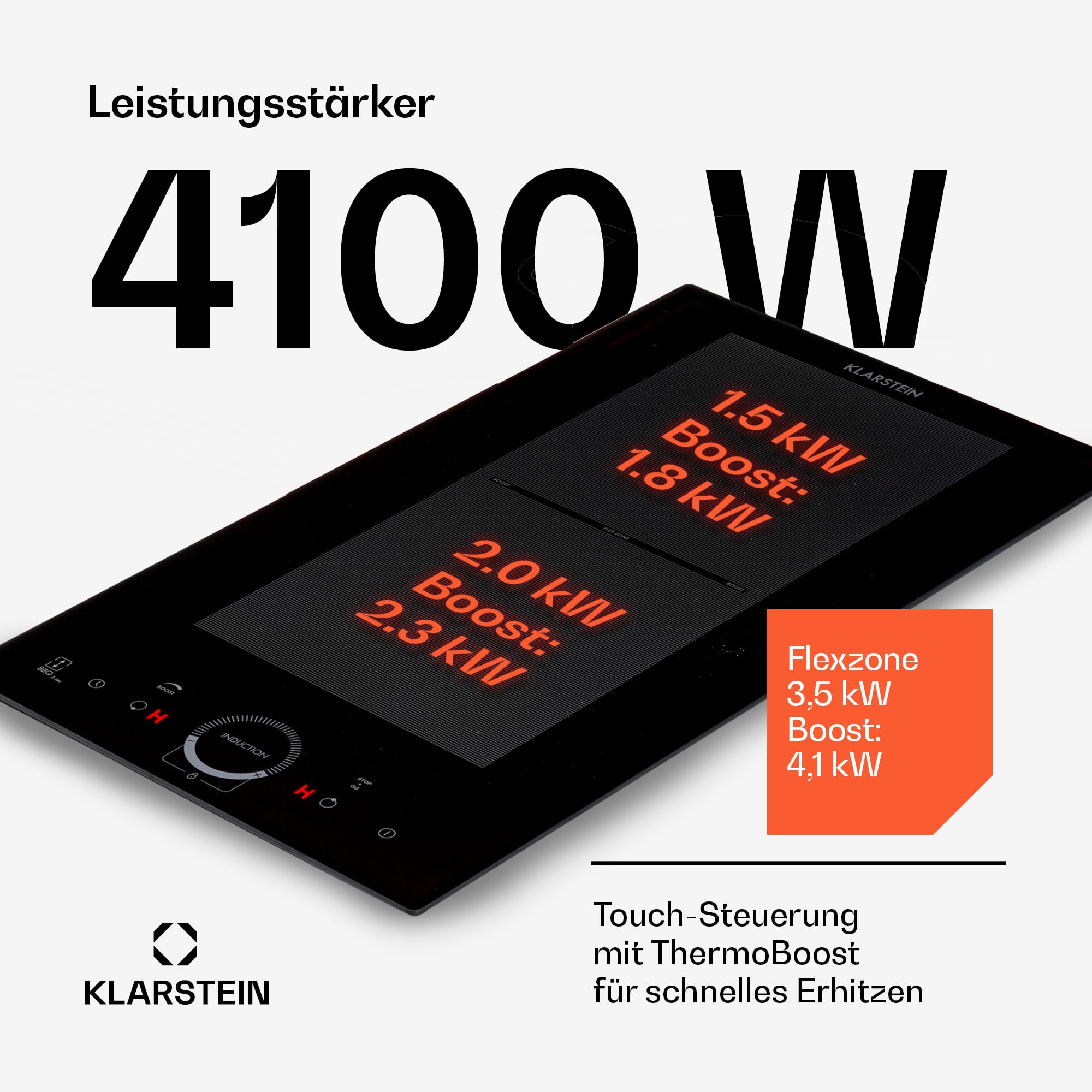 Klarstein Induktionskochfeld 4 Platten Glaskeramik Touch-Display 3500 Watt Einbau