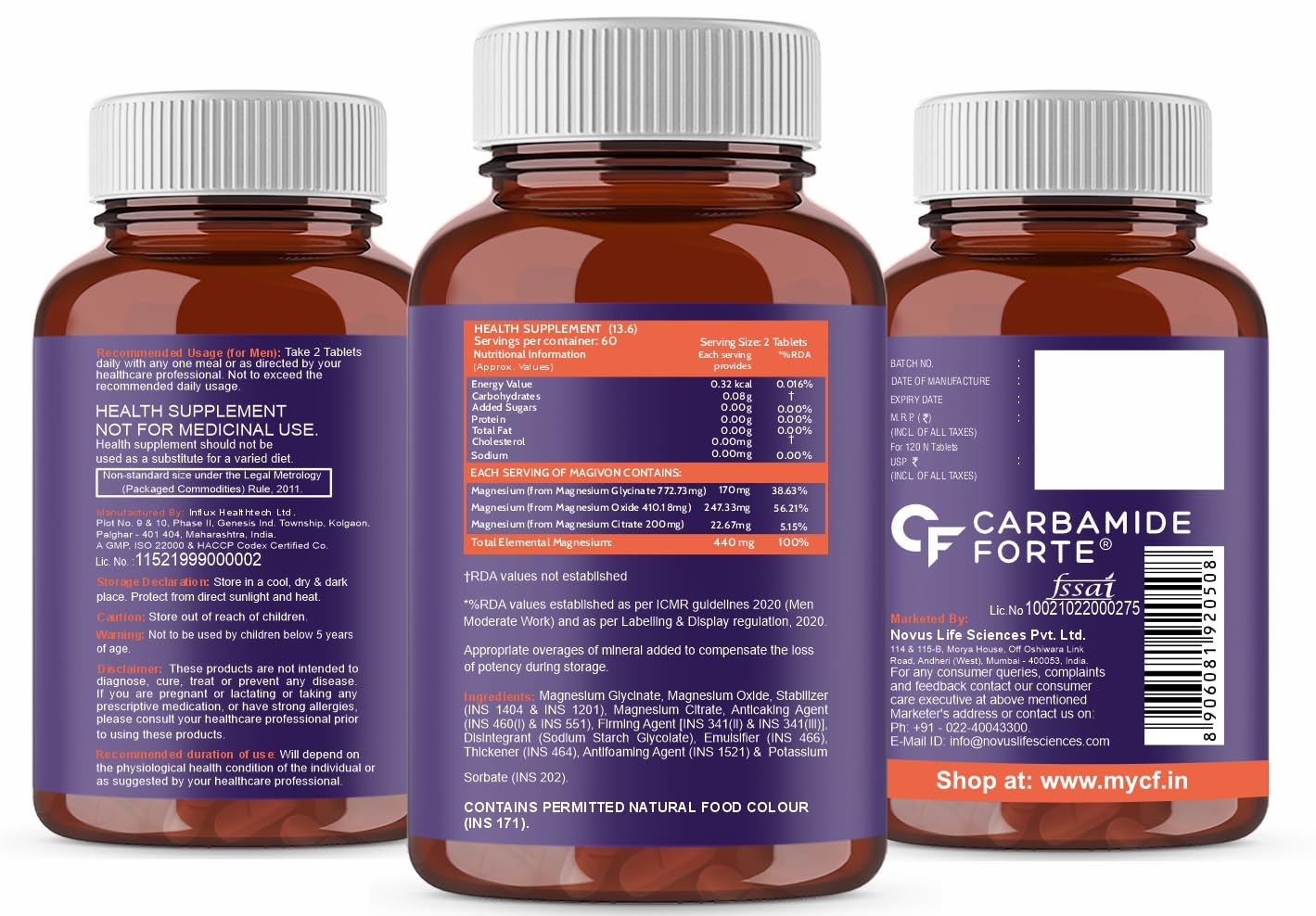 Carbamide Forte Chelated Magnesium Citrate Oxide Supplement | Triple Magnesium Supplement Supports Bones Muscles & Nerves 1382.91mg Per Serving - 120 Veg Tablets — Amazon image 10