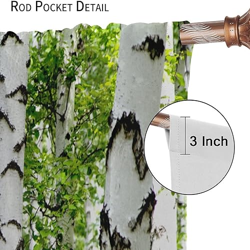 Miniatura 6 de Cortina opaca de árbol de abedul con hojas verdes, con aislamiento térmico, con bolsillo para barra, dormitorio, comedor, sala de estar, cocina, 2