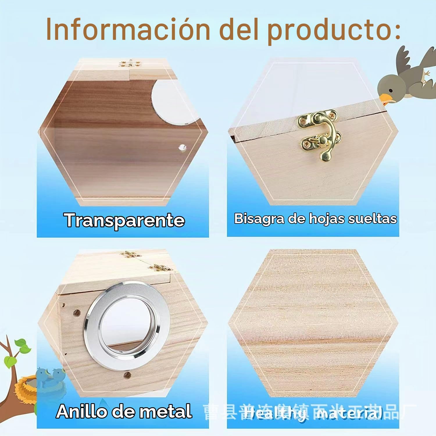 Caja de Cría de Pájaros Transparente - Nido de Madera para Loros, Tortolitos y Pinzón