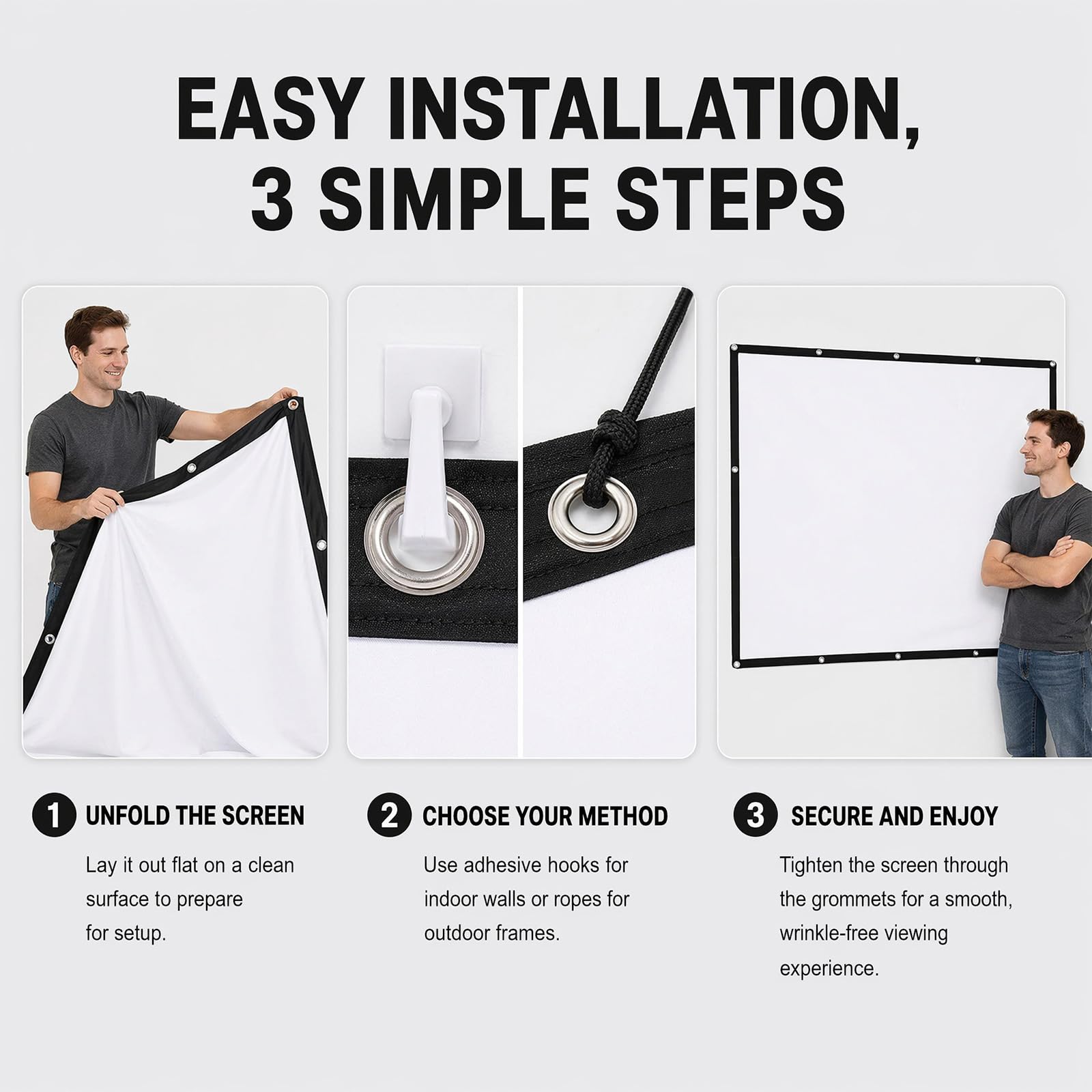 Tela per proiettore da 100 pollici, 16:9, HD, pieghevole, anti-pieghe, double face, 221 x 125 cm, portatile, per esterni, campeggio, casa, scuola, riunioni