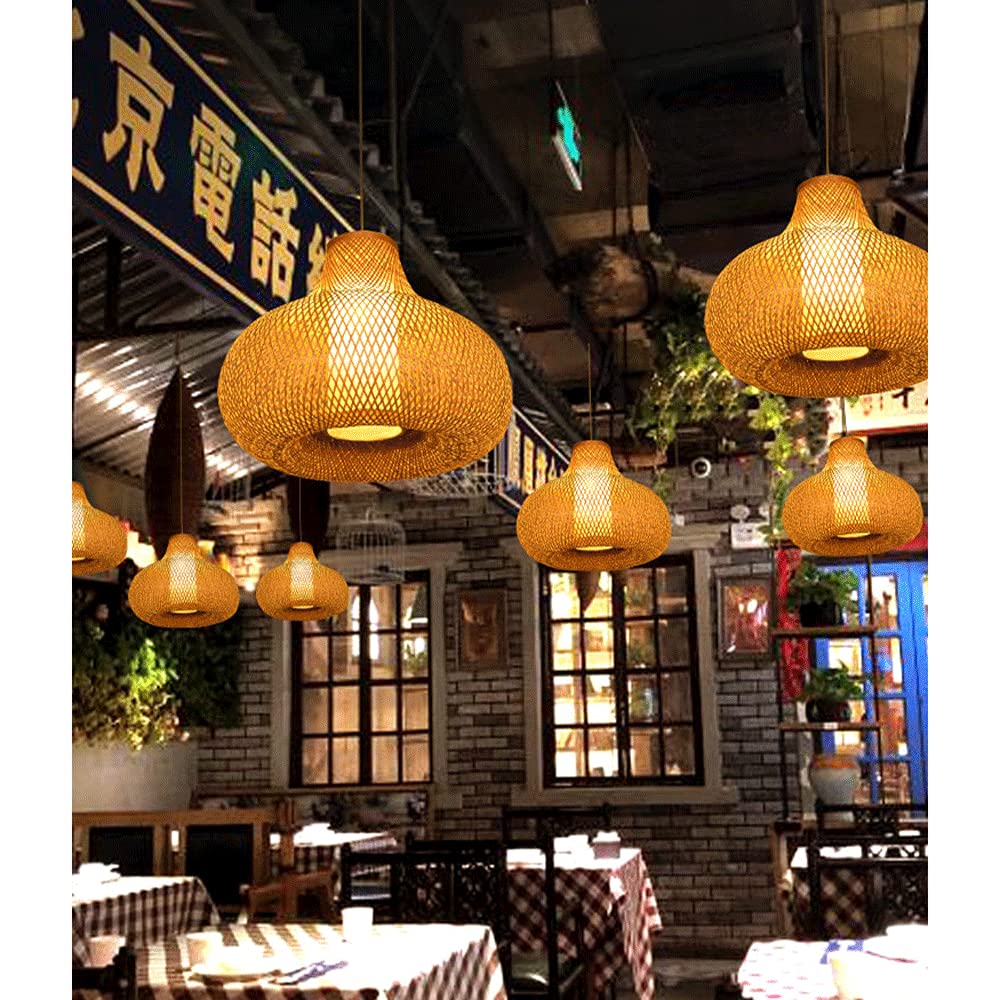 ZHANGL Lampada a sospensione lanterna in bambù retrò in stile europeo Lampadario in rattan intrecciato a mano Paralume in bambù E27 Lampada a risparmio energetico Comodino per uso domestico Lanterna a