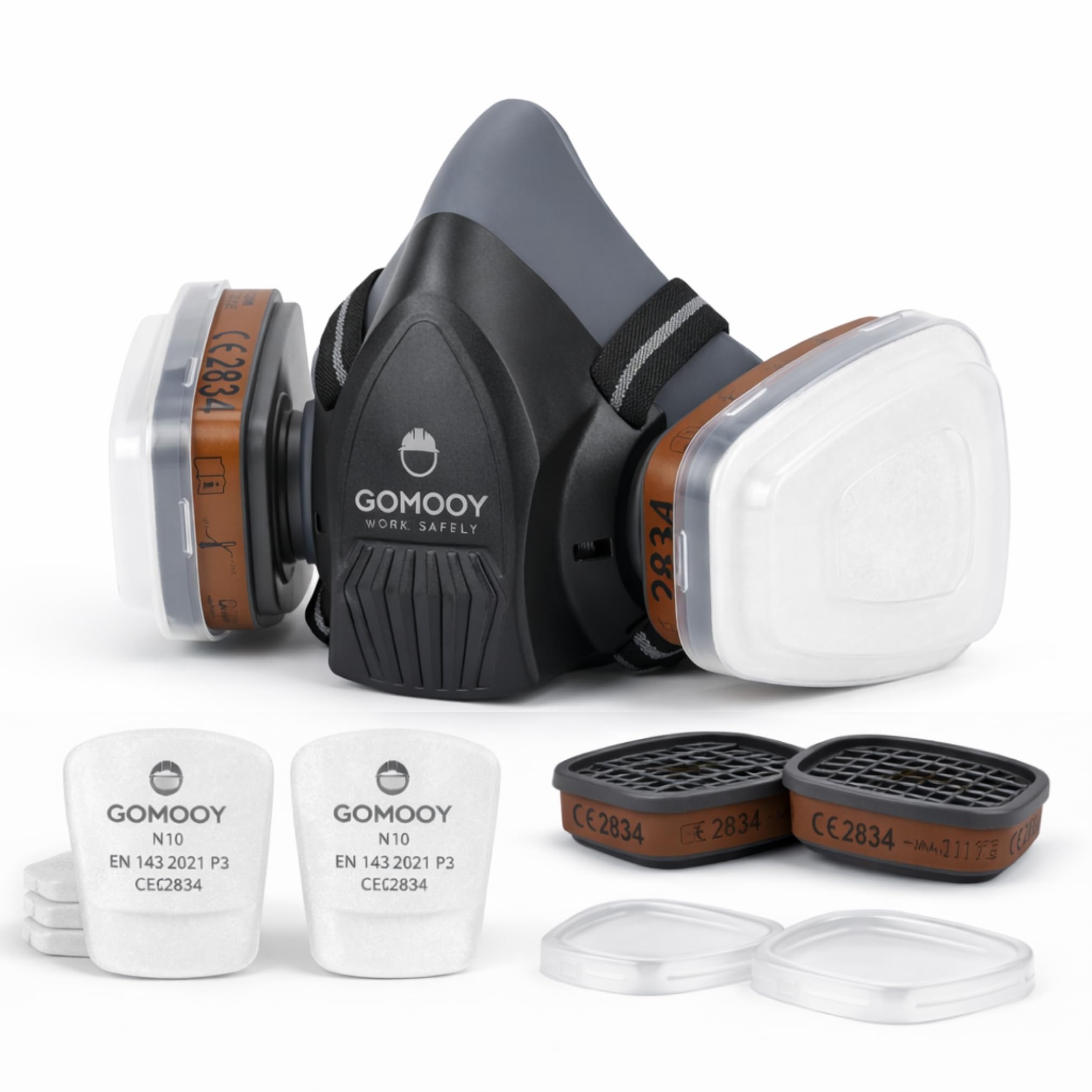 Masque de Protection Respiratoire Réutilisable à Gaz Double Filtration A1P2 avec 8 Filtres | Demi-masque Anti-poussière Peinture Bricolage Résine Epoxy Sécurité Travail Vapores Gaz Polluants