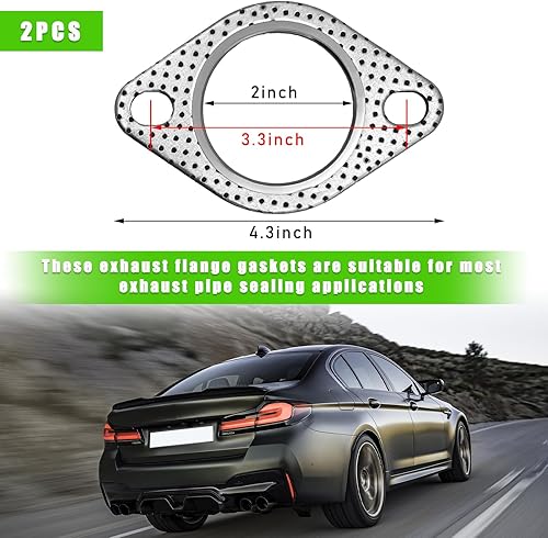 Miniatura 2 de Suvnie 2 juntas de escape de automóvil, 2 pulgadas, 2 pernos, junta de brida de escape estándar de alta temperatura para cabezales Turbo Catback,