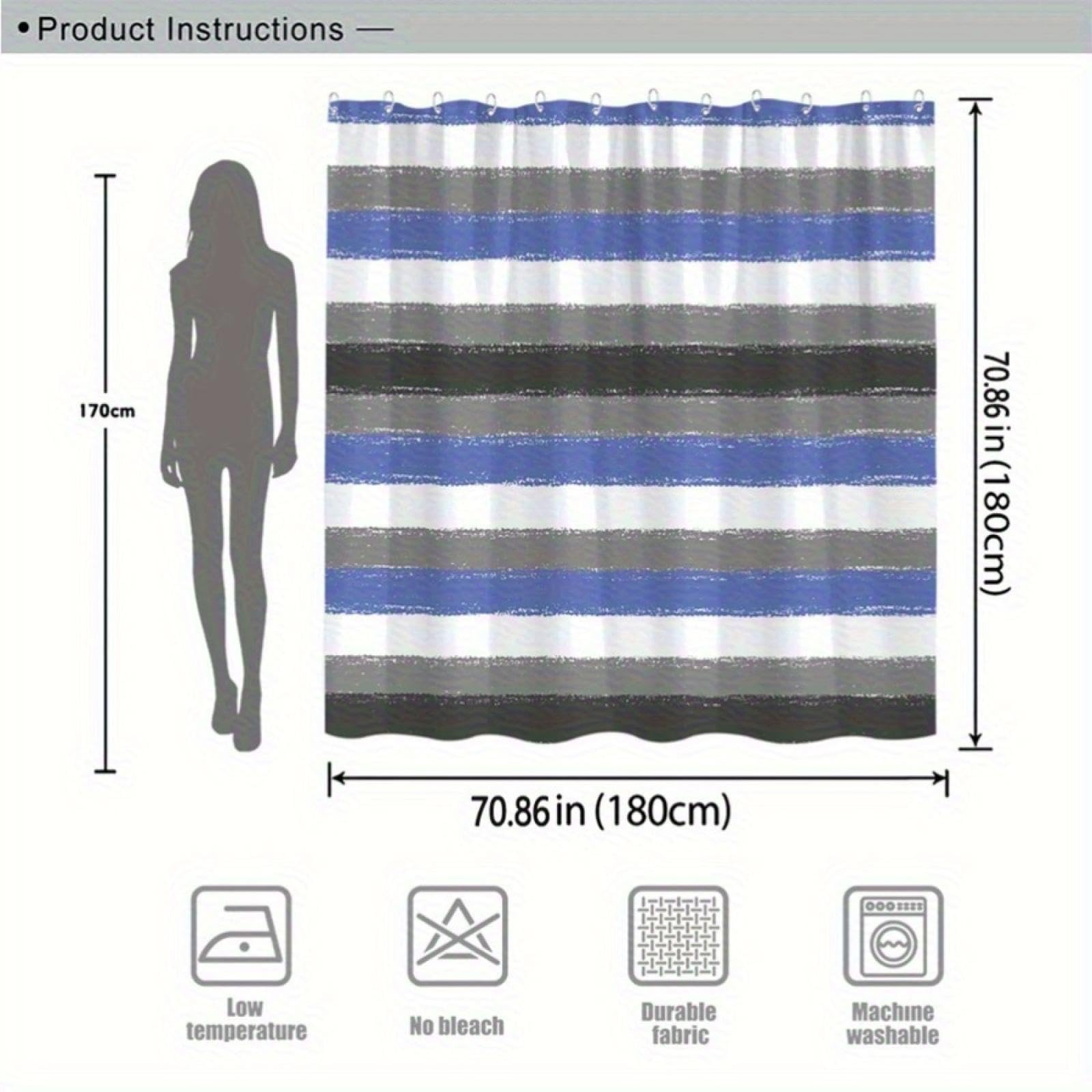 Duschvorhang mit horizontalen strukturierten Streifen in Weiß, Grau und Blau, modernes Design, stilvolle Badezimmerdekoration, 175x220cm
