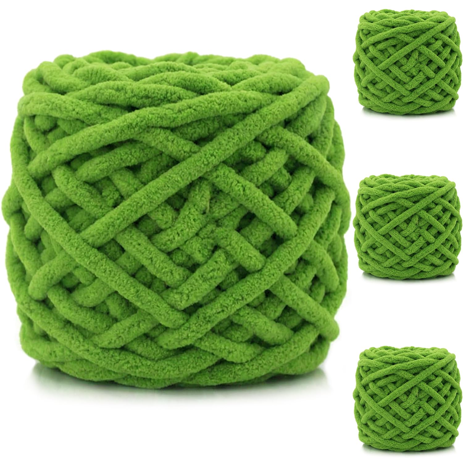 Exquilnova 4 Pack Chunky Yarn for Hand Knitting,380g Multiple Colors Chenille Yarn for Knitting & Crochet,Soft Chunky Wool for Blankets,Cushion,Scarves,Pet Beds,Bags,Hats,Sweaters(Autumn Green)