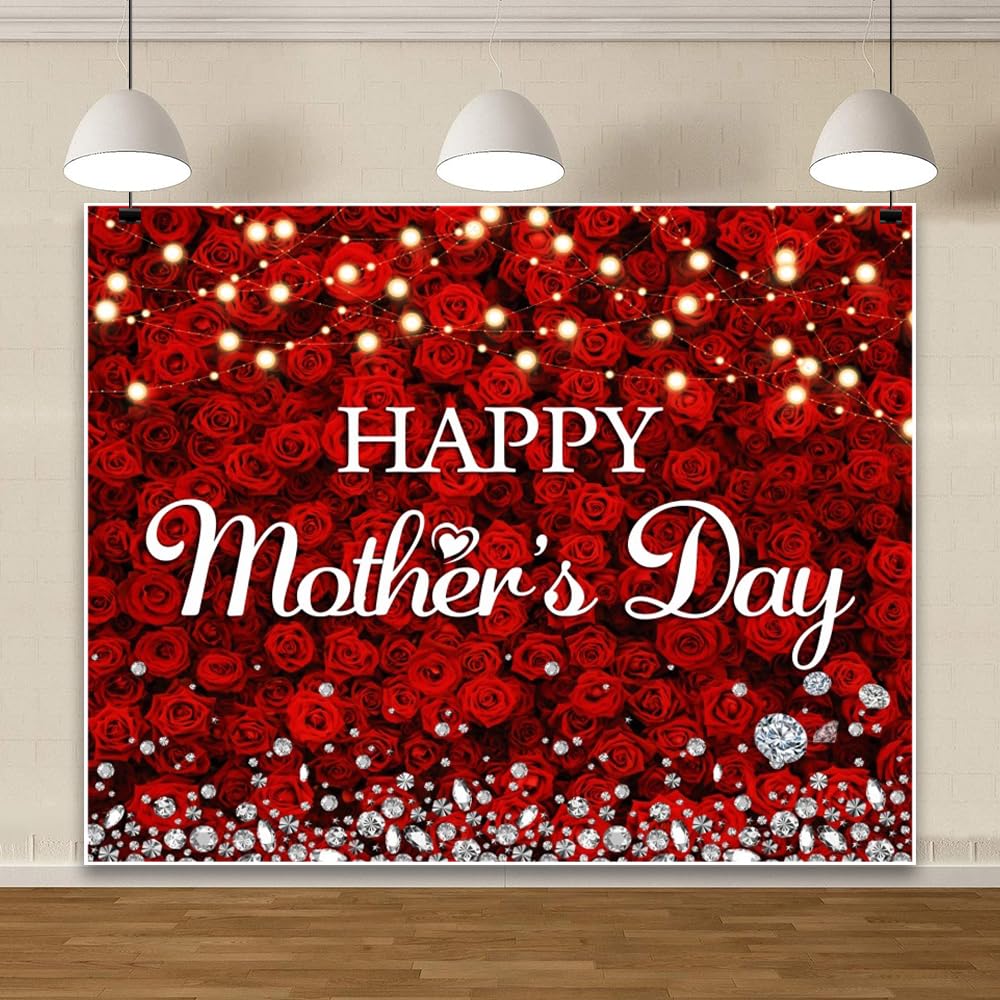 Happy Mother's Day Sfondo 3 x 2,4 m rose rosse fiori da parete festa della mamma sfondo decorazioni banner felice festa della mamma festa fotografia sfondo decorazione forniture puntelli