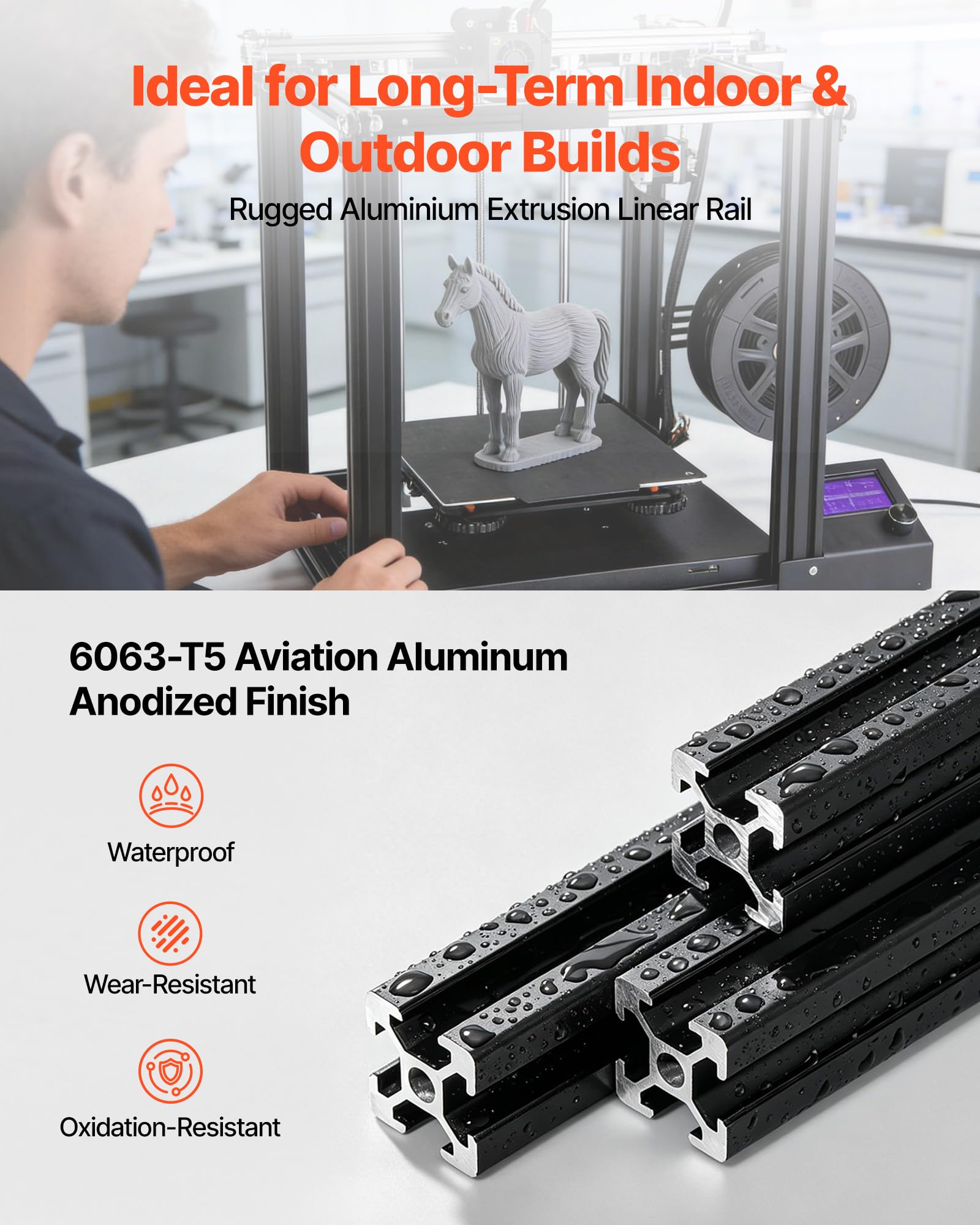 VEVOR 2020 Aluminium Profile 10 Stk. 122 cm, Eloxierte T-Nut-Aluprofile nach EU-Standard, Hochfeste Strangpressprofile, Aluminiumschiene für 3D-Druckerteile, CNC-DIY-Werkbänke und Montage, Schwarz