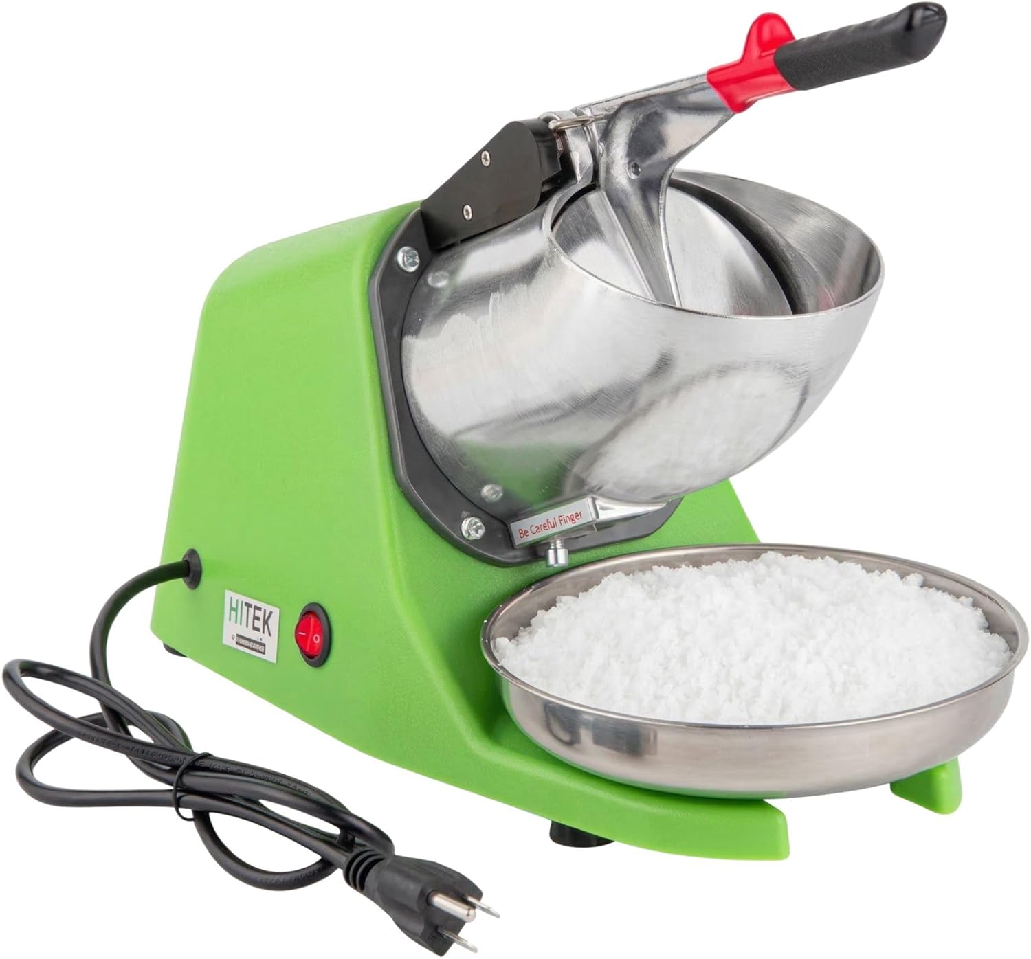 Hi Tek Ice Shaver, 1 Snow Cone Machine - 143.3 Lbs Per Hour, 350W, Green Shaved Ice Machine, 2 Blades, Includes Stainless Steel Holding Bowl, For Home Or Commercial Purposes - Restaurantware