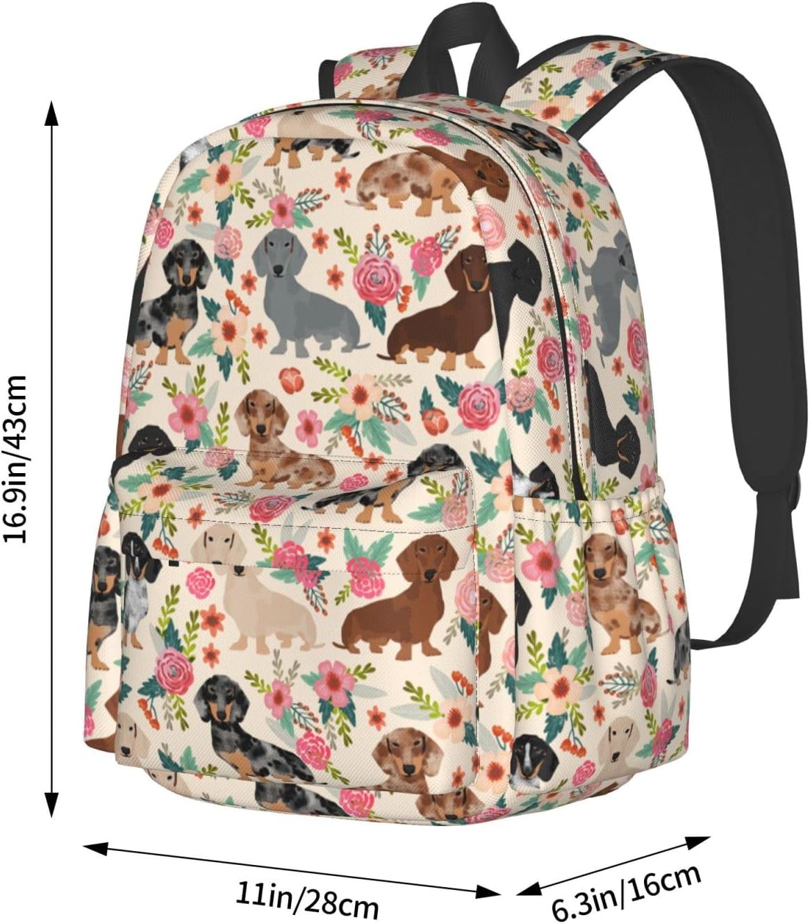 Schnauzer Dog Flower Backpack 16 Inches Lightweight Travel Laptop Backpack - Image 6