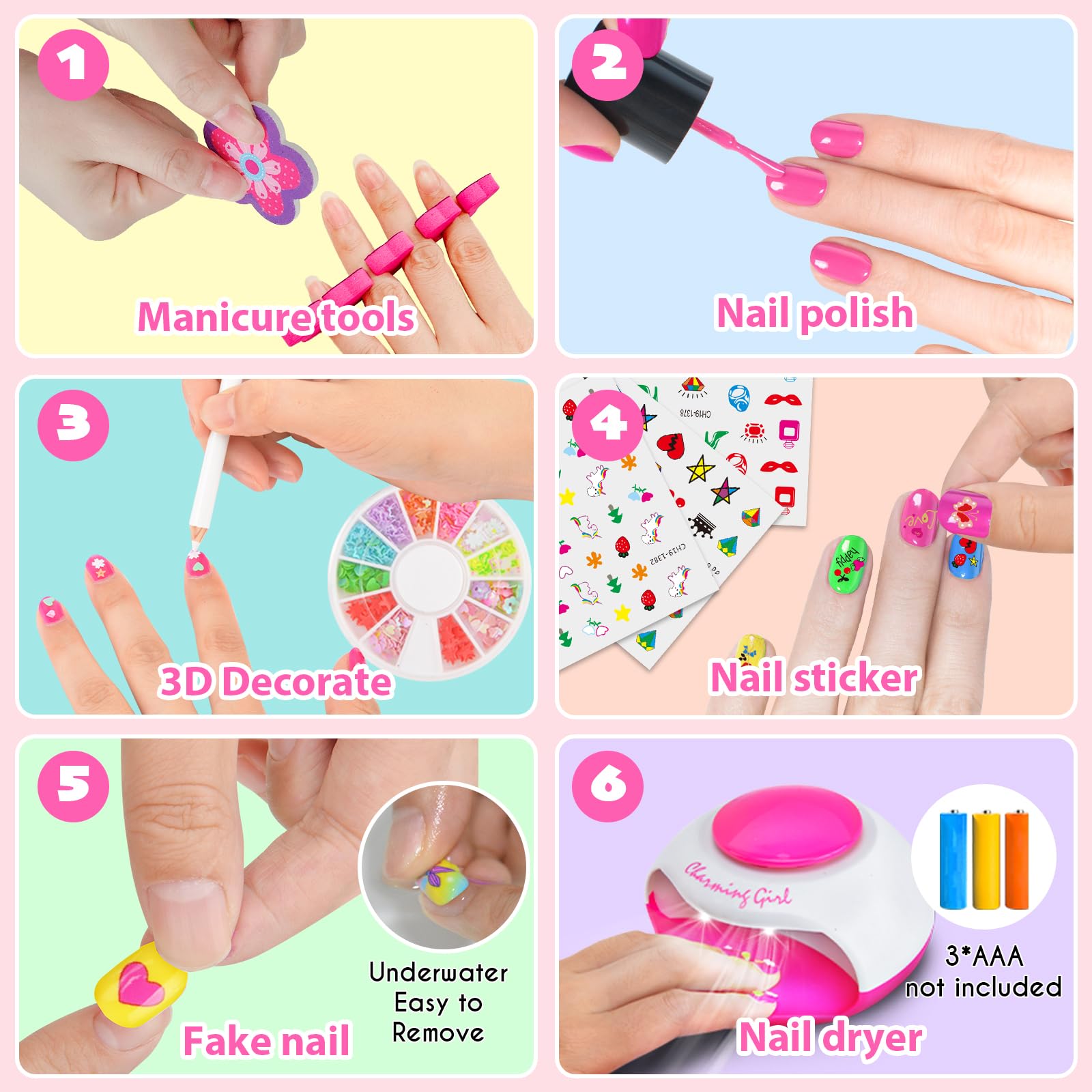 LemonDream Nagelstudio Kinder Mädchen Geschenke Mädchen 7-12 Jahre Nagellack Kinder Spielzeug Geschenke Schminke für Geburtstag Weihnachten Halloween Party