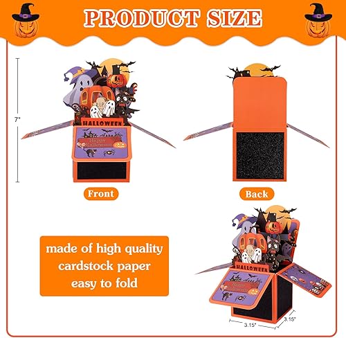 Miniatura 6 de D24TIME Tarjetas desplegables de Halloween para niños, divertidas tarjetas de felicitación de Halloween en 3D con sobres, casa embrujada,