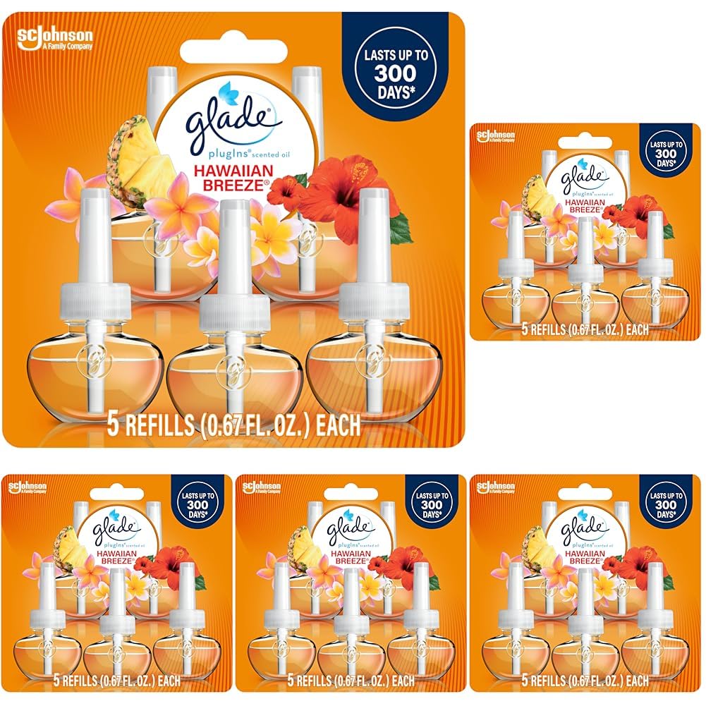 Glade Hawaiian Breeze PlugIns Refills Air Freshener, 5 Count (Pack of 5) | USA Import, 70 Days Fragrance - main product image