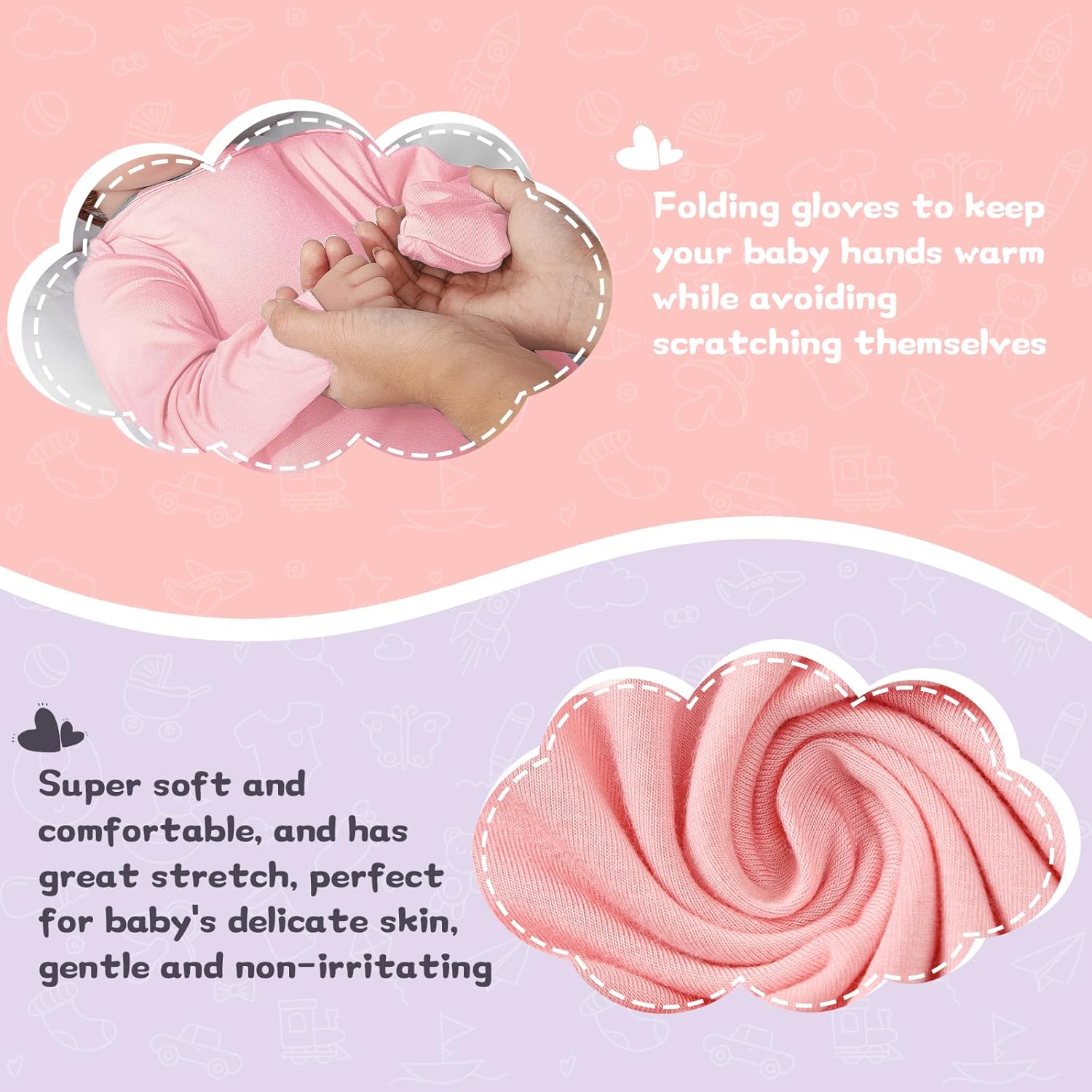 Newborn Baby Knotted Gown, Soft Breathable Baby Sleep Gown with Hat & Headband for Boys Girls - Image 3