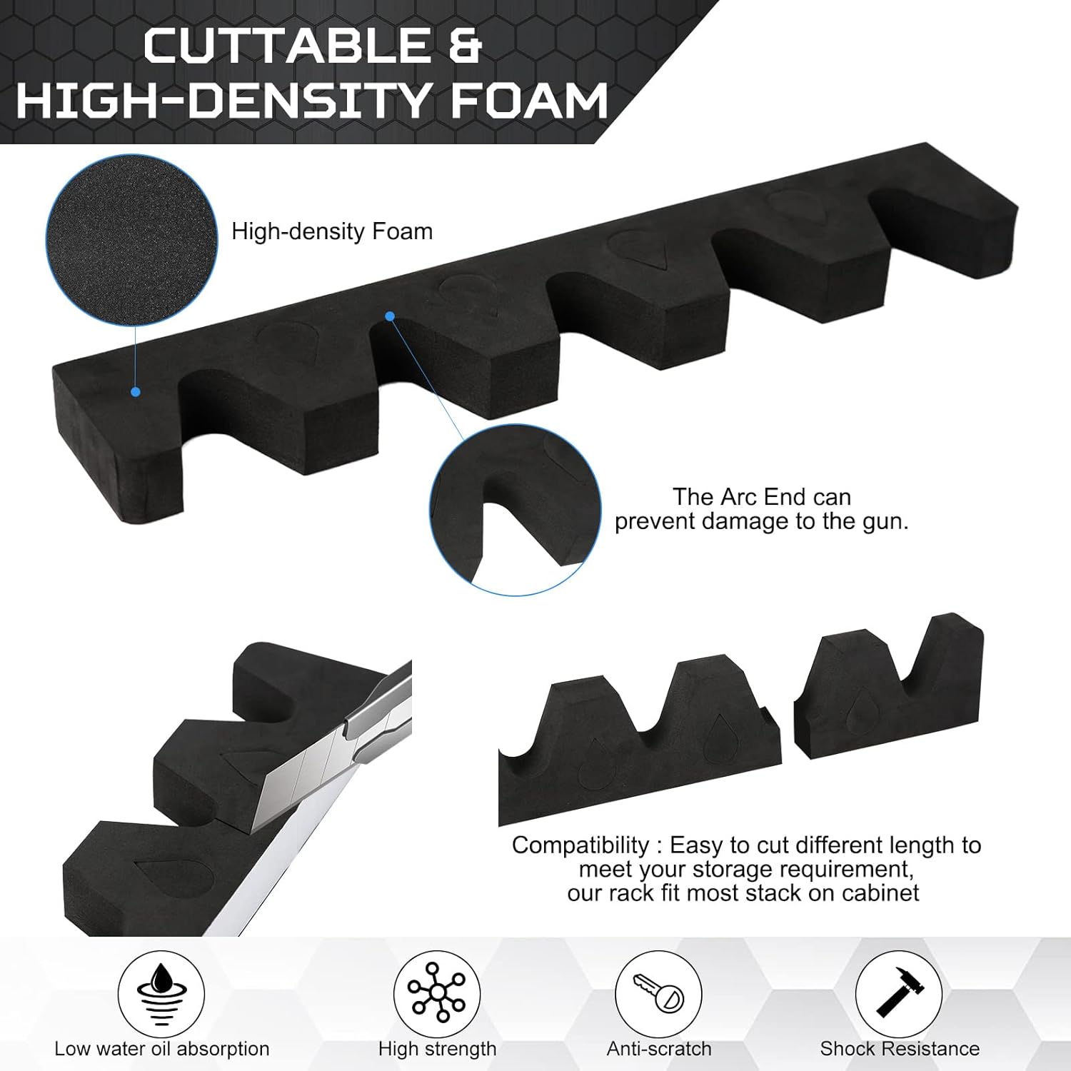 Gun Rack for Gun Storage, Gun Safe Accessory for Rifles and Shotguns, Gun Holder in Gun Cabinet, Shotgun Rifle Rest, Foam Material with Magnetic Strip and Hook Strip , Gifts for Hunters