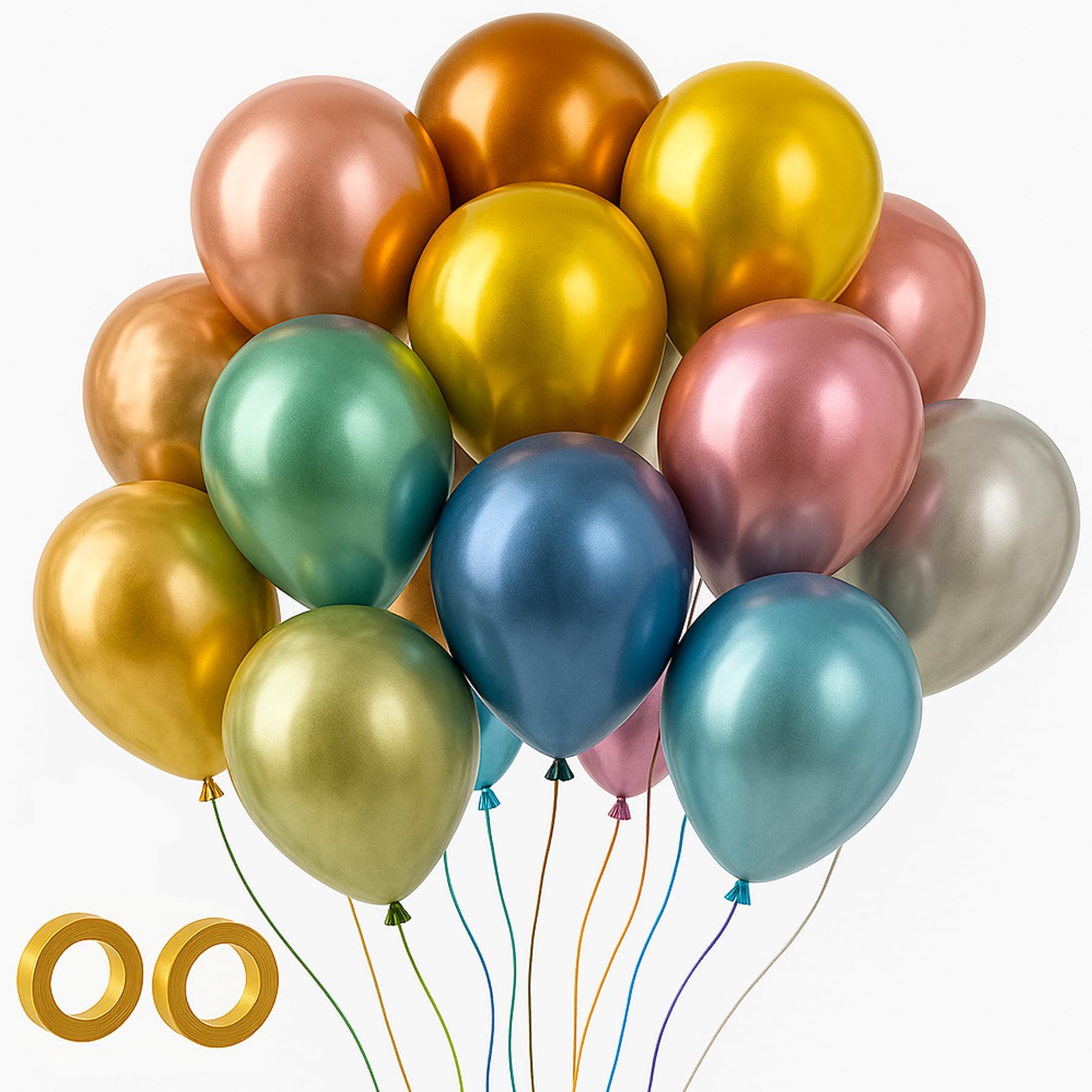 Voircoloria 105pcs Metallic Chrome Party Latex Balloons, 12inch