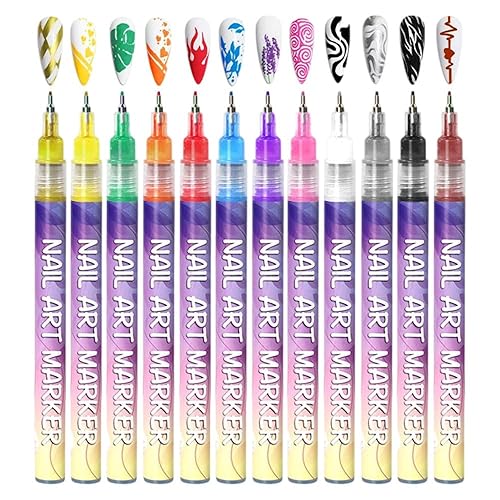 Drkicsy Juego de bolígrafos de arte de uñas de 12 colores, marcadores de arte de uñas para niños y adultos, punta fina de 0.020 in, bolígrafos de