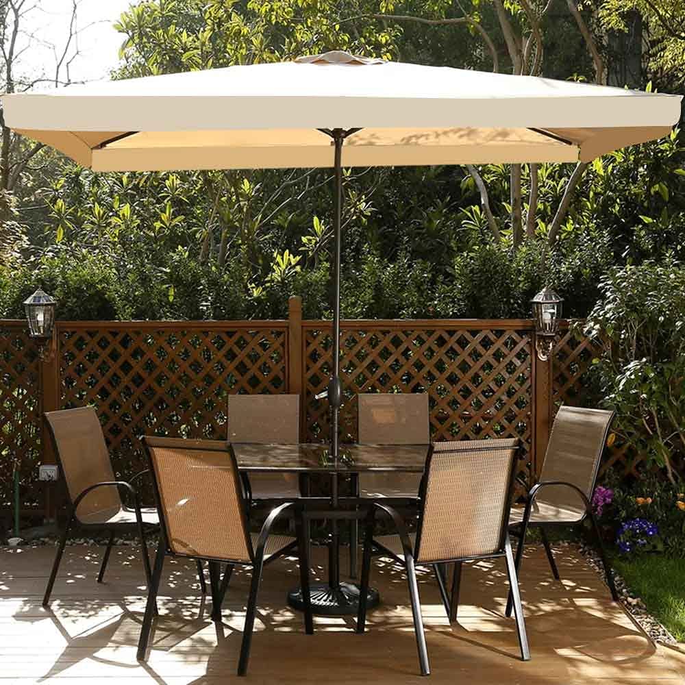 BAKAJI Ombrellone da Giardino Quadrato 3 x 3 Mt Beige Palo Centrale in Acciaio Struttura 8 Stecche Chiusura a Carrucola Sistema Air Vent Arredamento per Esterno Piscina Giardino Terrazzo Ambienti