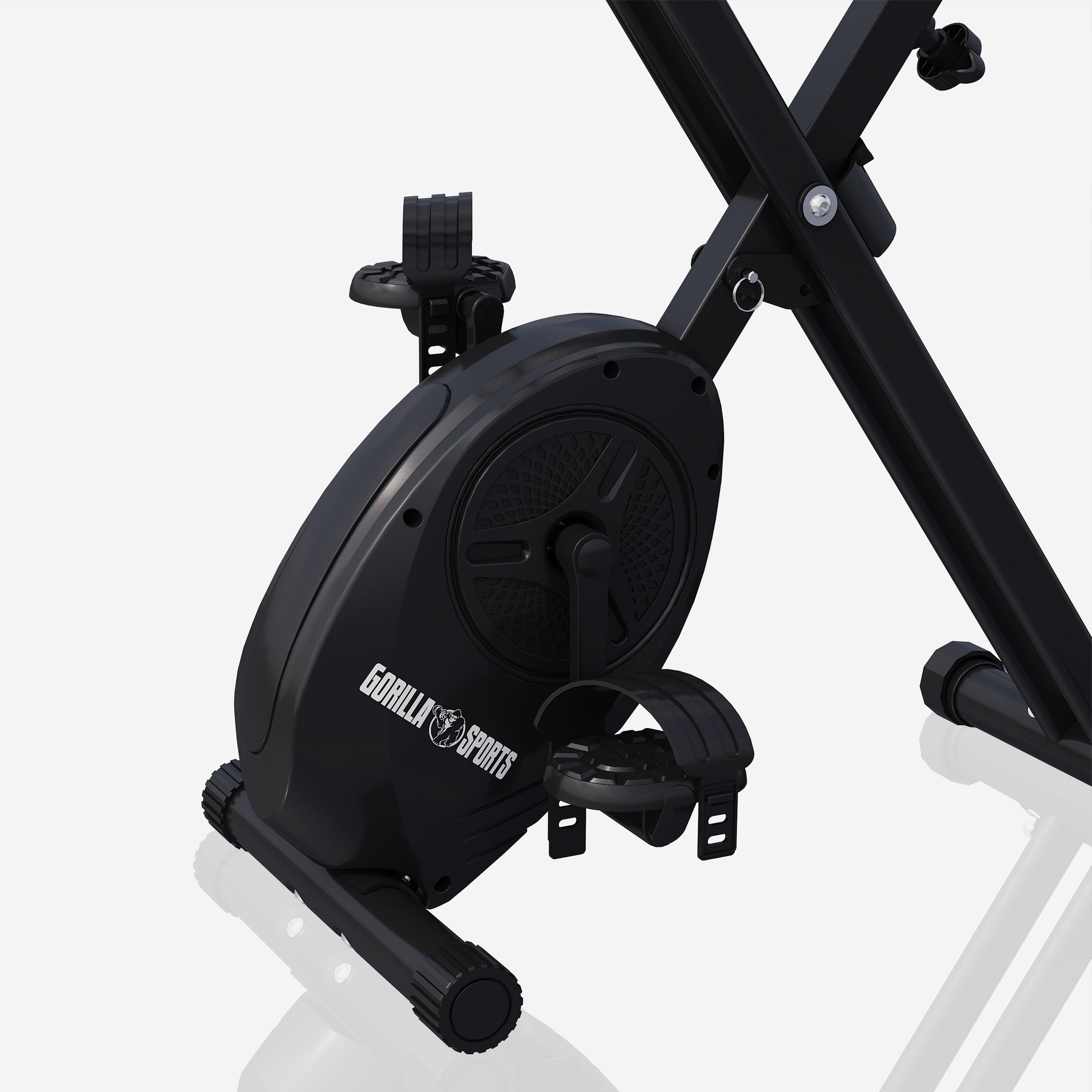 GORILLA SPORTS® Klappbarer Heimtrainer mit 8 Widerstandsstufen, bis 110 kg | X-Frame mit Magnetwiderstand, höhenverstellbarem Sattel und Bordcomputer für Distanz, Tempo, Kalorien und Puls
