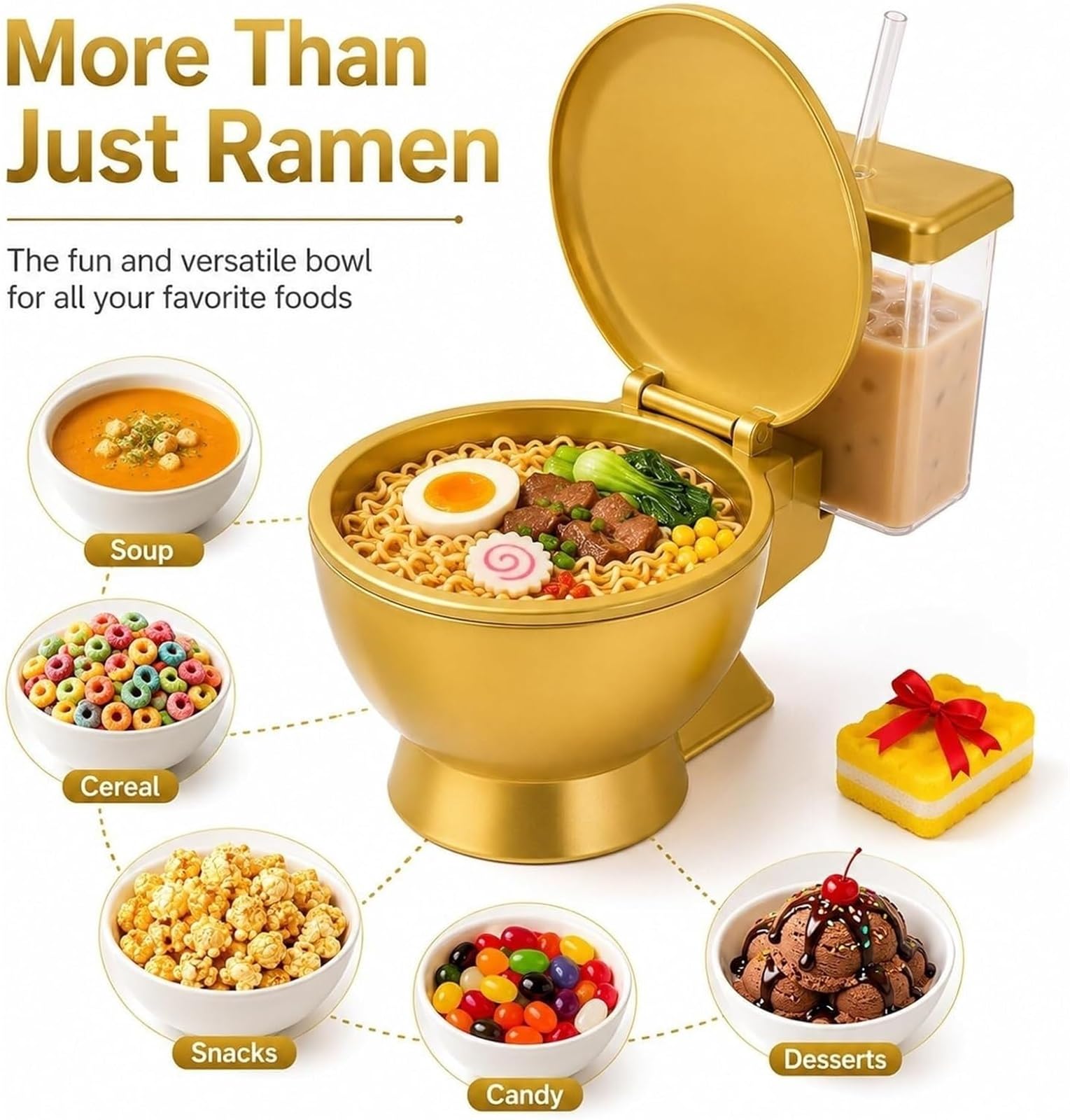 Schüssel in Form Toilette 1-teiliges Ramenschüssel-Set In Toilettenform | Trinkbecher Und Strohhalm, For Instant-Nudeln, Suppe, Snacks, Kalte