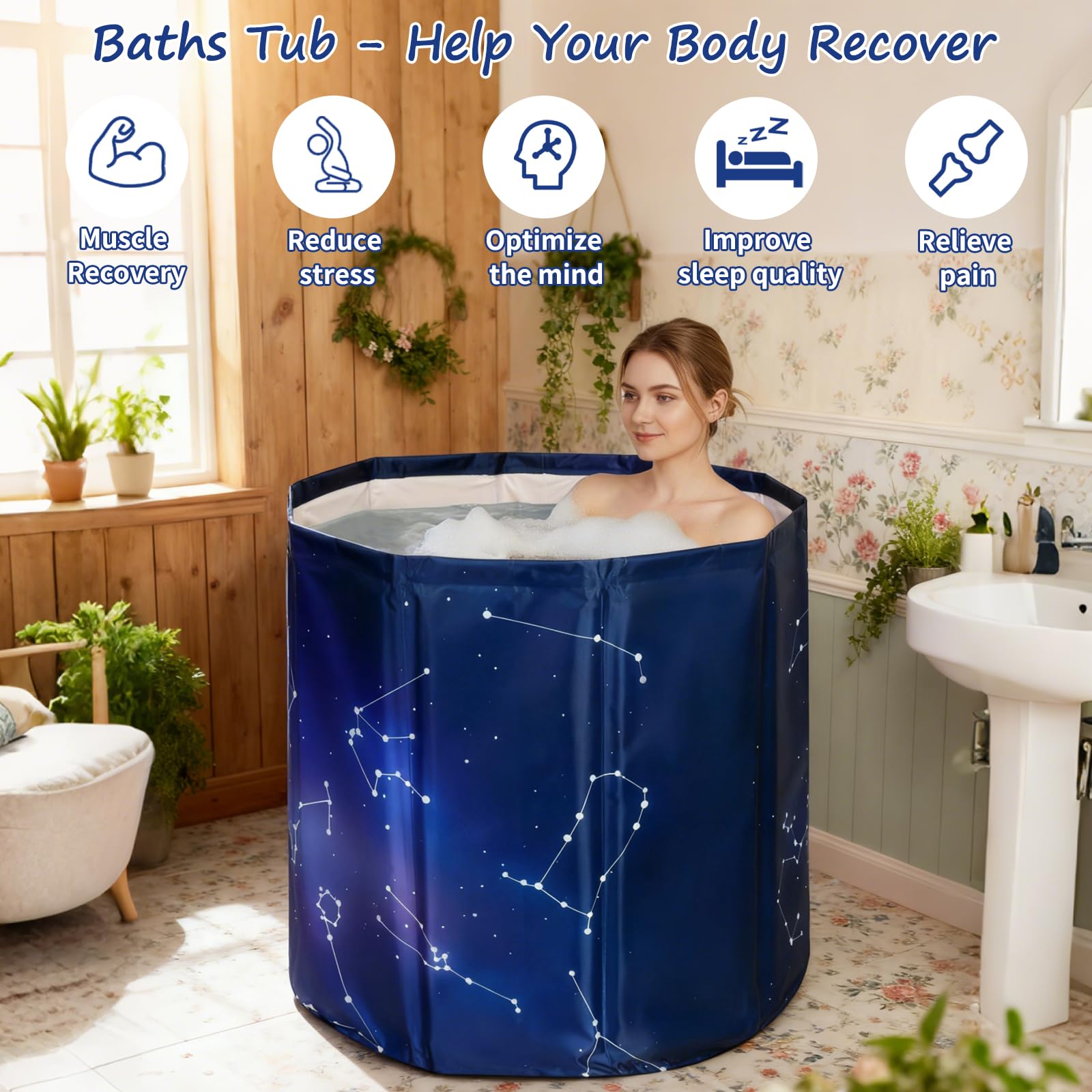 YYW Baignoire pliable pour adultes, grande baignoire plongeante pliable pour récupération, convient pour la maison, l'extérieur, les gymnases (Planet Purple 80 - Ensemble isolant)
