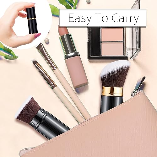 Miniatura 4 de Tessco for you 2 brochas de maquillaje retráctiles Kabuki, brochas de maquillaje en polvo, base, brochas de viaje portátiles para rubor