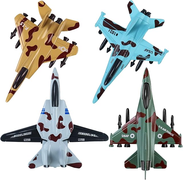 Corper Toys 4 Packs Pull-Back Airplanes Set Diecast Fighter Planes Toy for Kids Gift Party favor Collection