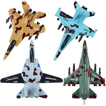 Corper Toys 4-Pack Retractable Aircraft Set Diecast Fighter Planes Toy for Kids Gift Party Gift Collection