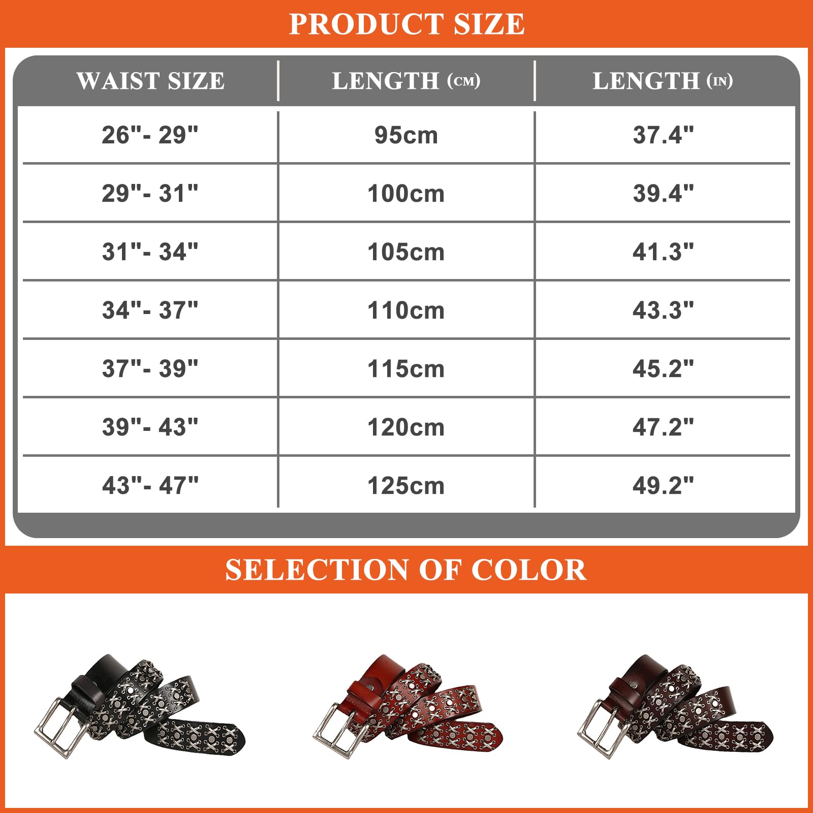 Ceinture Décontractée pour Femme Ceinture Vintage Cloutée Style Western Ceinture en Cuir Style Cowgirl/Cowboy Ceinture Punk Rock