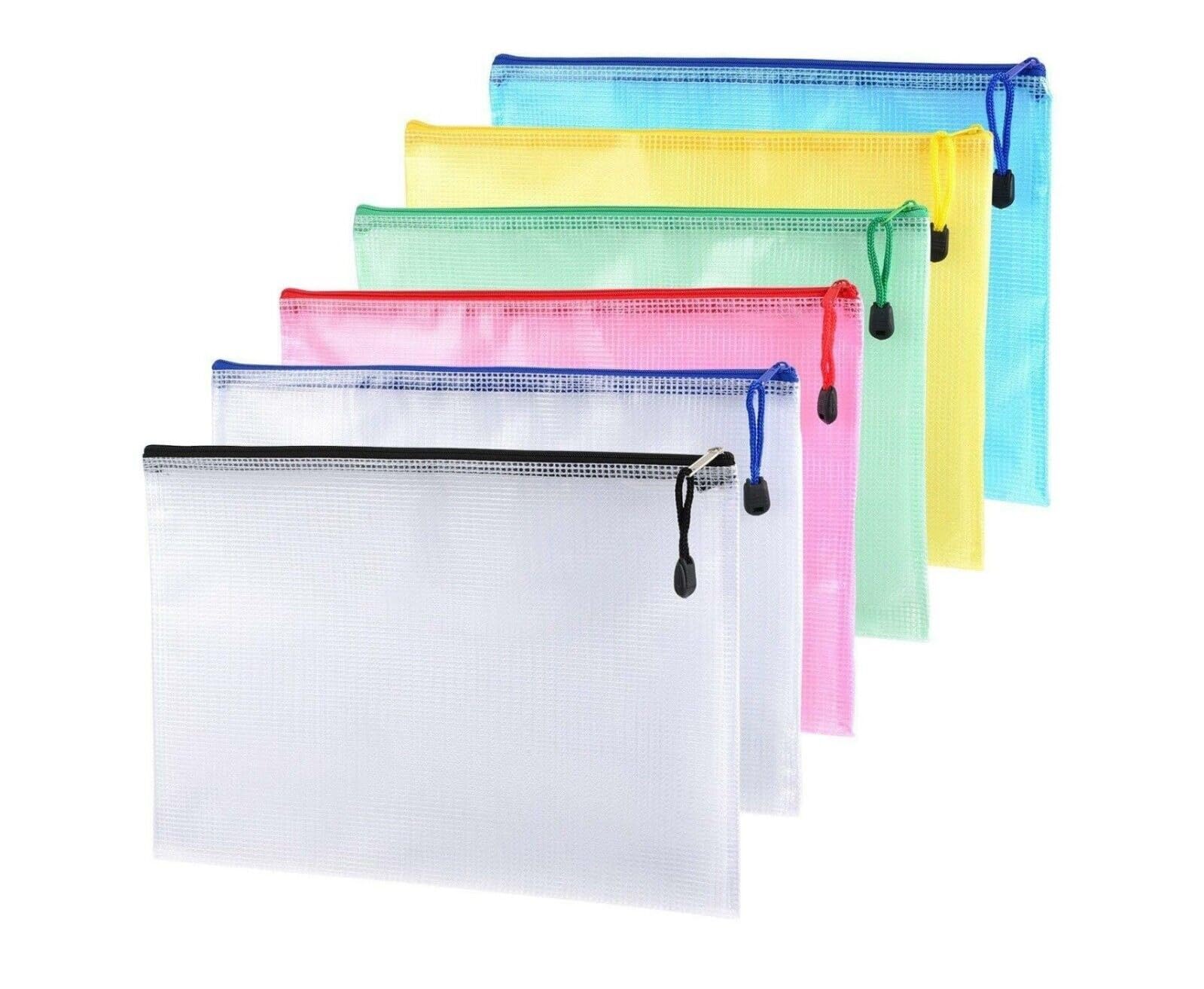 A5 Plastic Zip Wallet File Mesh Bags Storage Document Folder Waterproof Pouch for School Office Homework Travel Storage Bags Size (24cm x 17.5 cm) Qty 6 — image 1