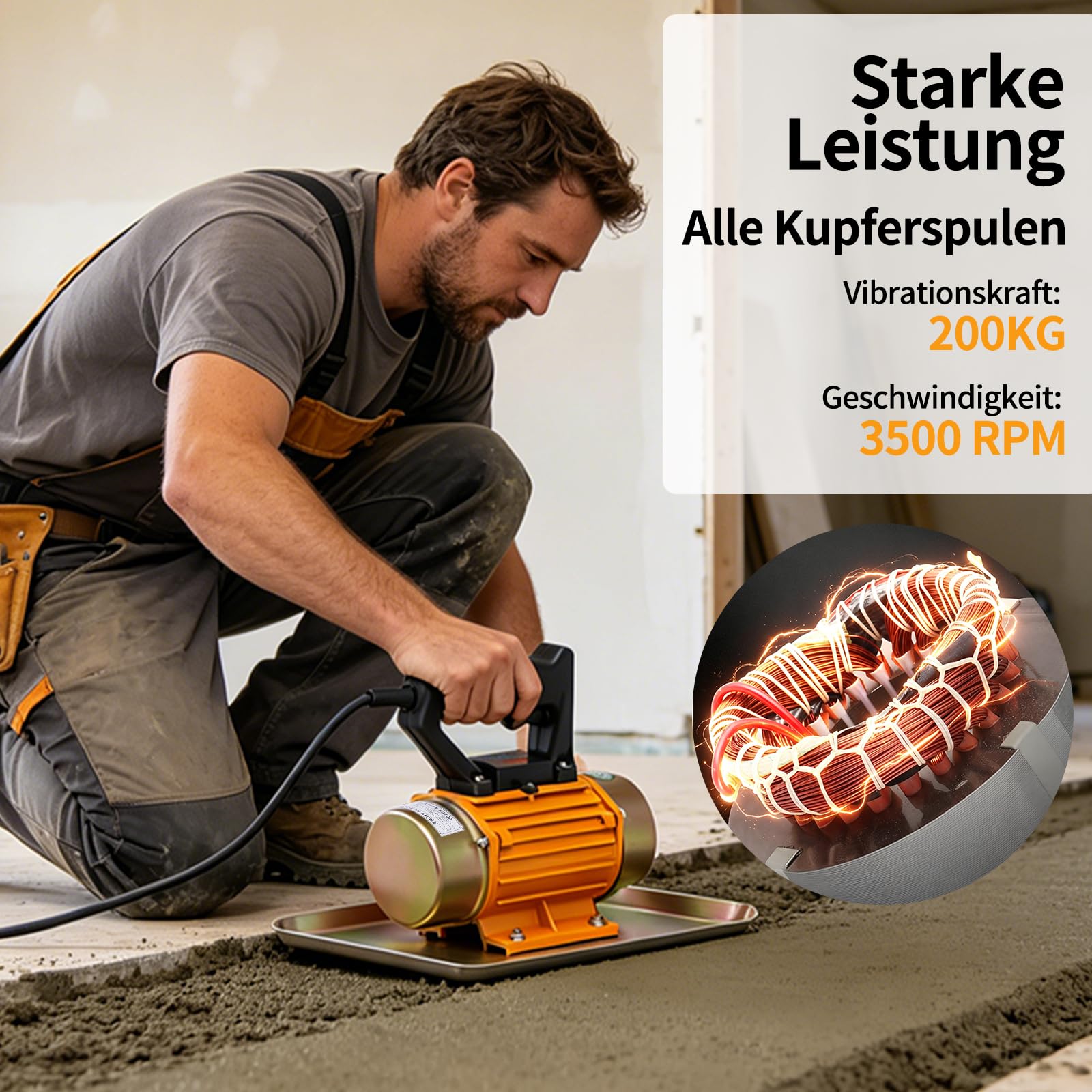 220V 250W Betonrüttler Klein Rüttelplatte Elektrischer Betonrüttler Betonverdichter mit Kupferspulen, Verdichter Stampfer Bodenverdichter