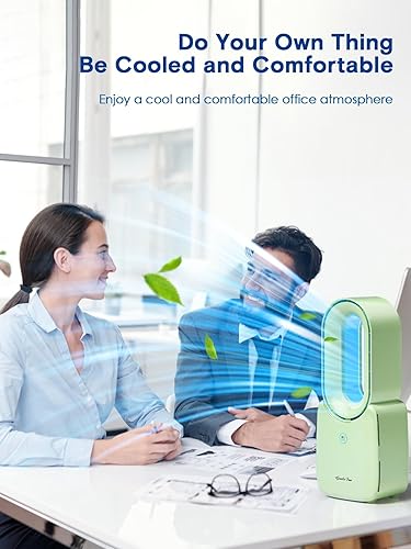 Miniatura 8 de let'me Ventilador de escritorio, ventilador portátil sin aspas de 11.8 pulgadas, pequeño ventilador de refrigeración personal con luz LED de control