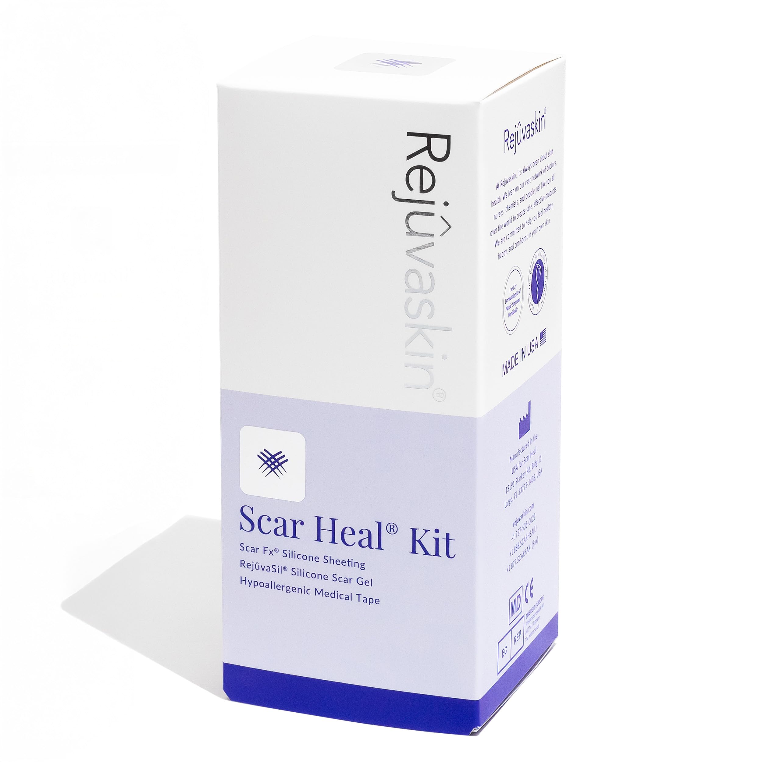 Rejuvaskin Scar Heal Kit for Long Scars, Soften, Flatten, Reduce and Recover Long Surgical Scars, Silicone Sheeting, RejuvaSil Gel & Medical Tape, 1" x 12"