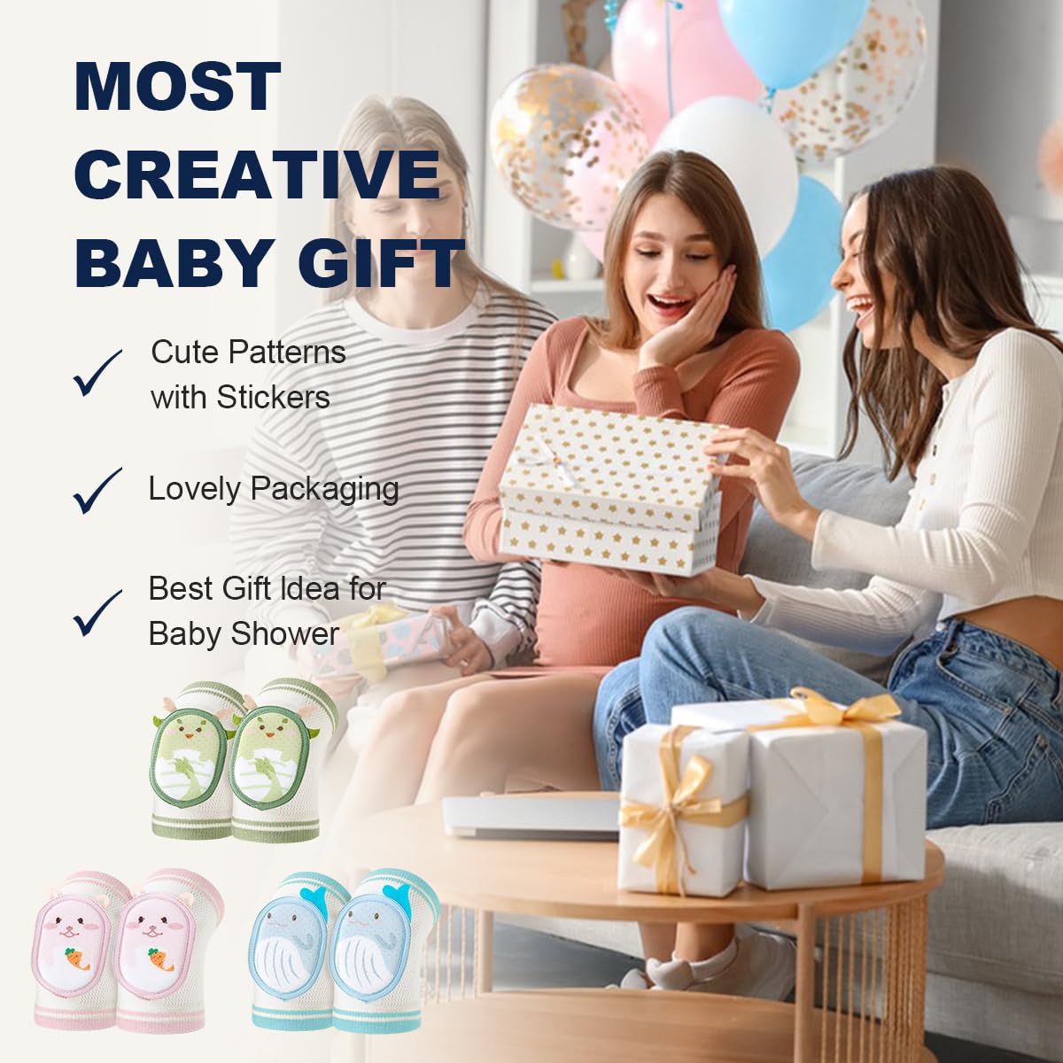 ZURLEFY Crawling Knee Pads for Babies, Cartoon Baby Fall Protection Knee Pads for Walking, Anti-Slip Toddler Knee Pads (40-6)