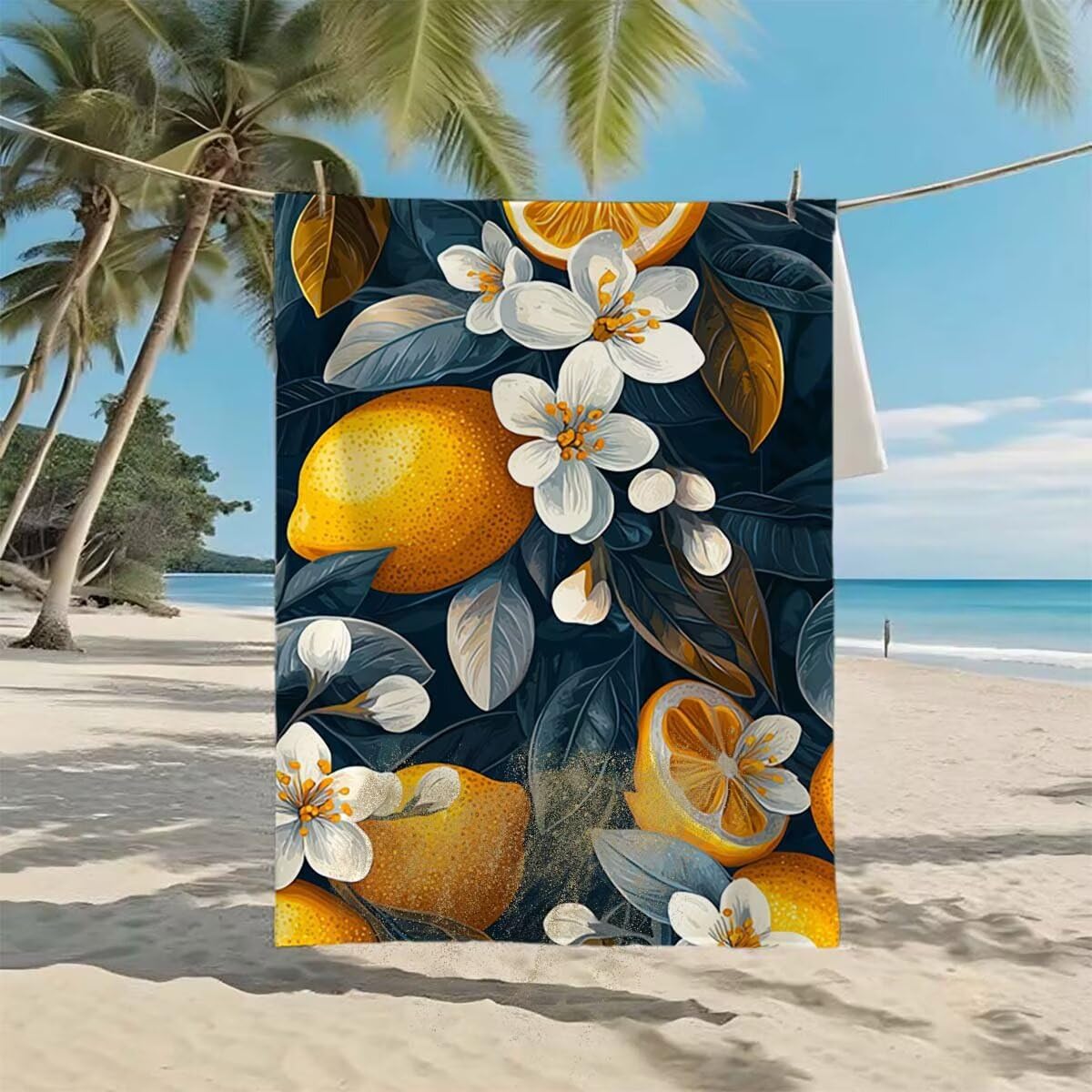 Telo Mare XXL 100x200cm/35x70cm, 2 Set Telo Mare Microfibra Limone Asciugamano Palestra Uomo, Antisabbia, Leggero, Asciugatura Rapida, Teli da Spiaggia Grandi Accessori per Camping Natation Yoga I-93