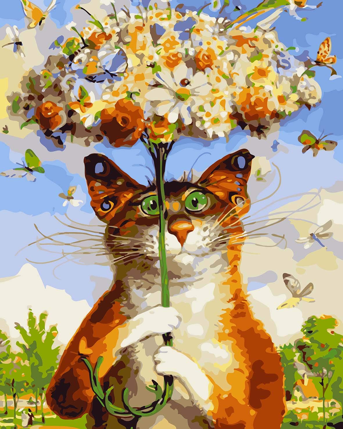 WOWDECOR Art Supplies Cat Animals Flowers Umbrella DIY Paint by Numbers Kits 40 x 50cm with Painting Brushes Canvas (No Frame) โ image 1