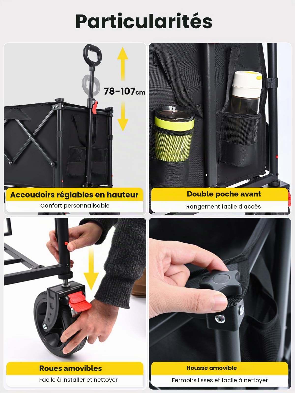 YEAUPE PRO Chariot Pliable 240L 200KG, Chariot de Courses Chariot Tout Terrain À Freins, Hayon Entièrement Rabattable À Plat pour Objets Longs – Idéal pour Courses Et Activités Extérieures