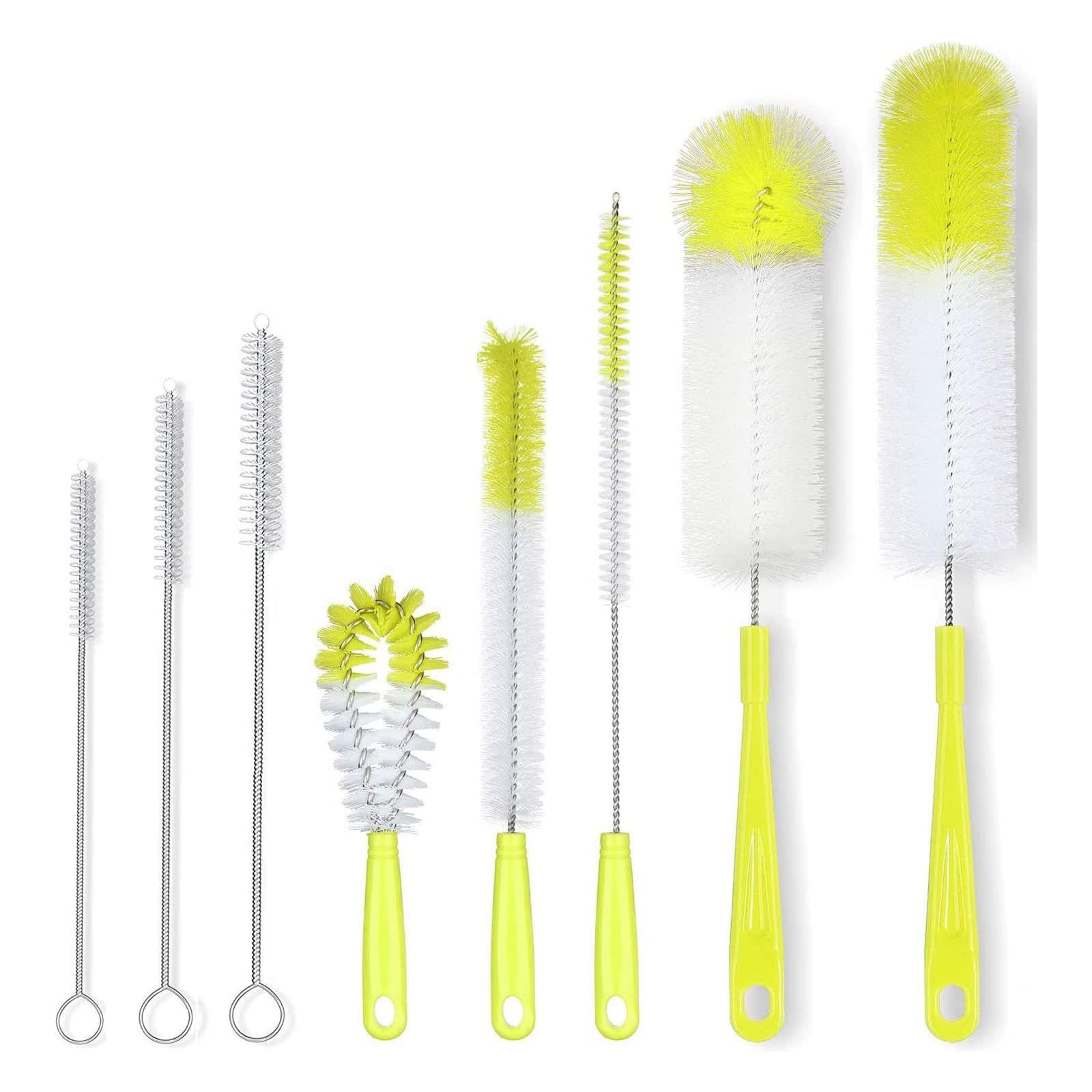 Extra Long 30CM Handle Cleaning Brushes 8PCS Multi Head Design for Hard to Reach Space Nylon Scrub Brush for Bottles