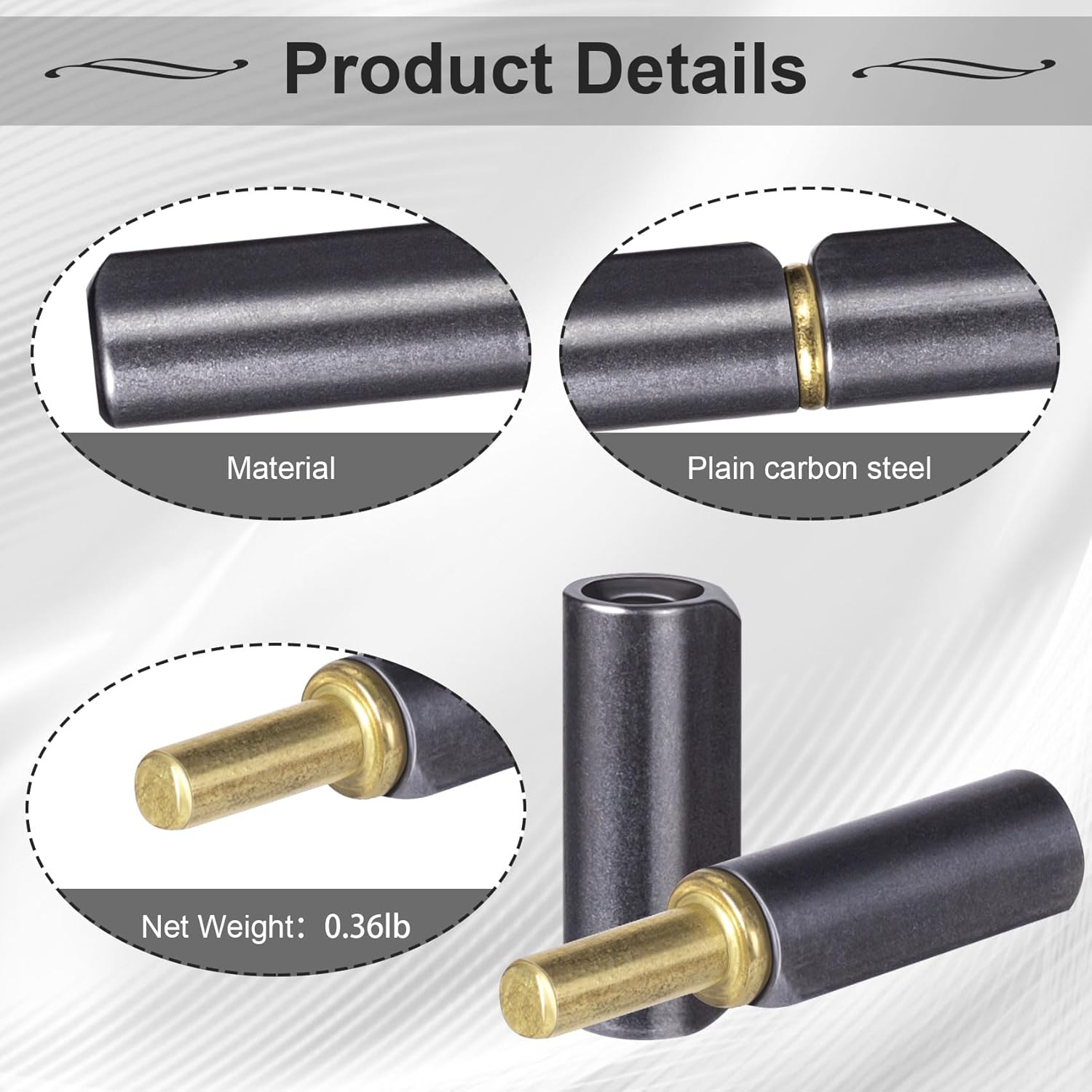 HINZIC 10 Pcs Weldable Barrel Hinges, 2-1/2" Long 3/8" Diameter, Heavy Duty Carbon Steel Weld On Barrel Hinges, Detachable Gate Hinges for Trailer Ramp Pin OD 1/4"