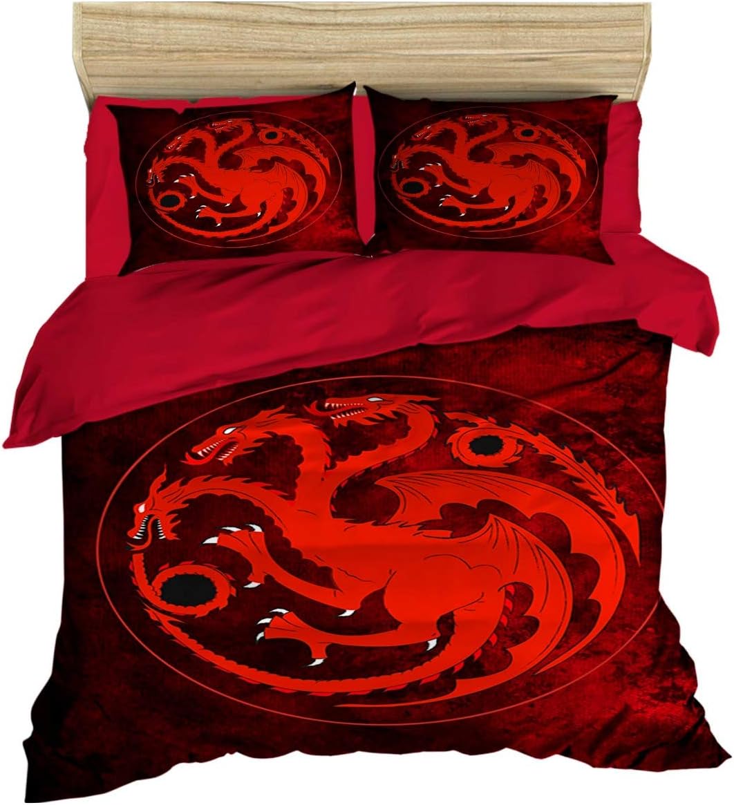 3D Dragon Bedding Set, 100% Cotton Quilt/Duvet Cover Set, Exclusive Luxury Special Design, Kids Bed Set, Full/Queen Size, Red Orange, (4 Pieces)