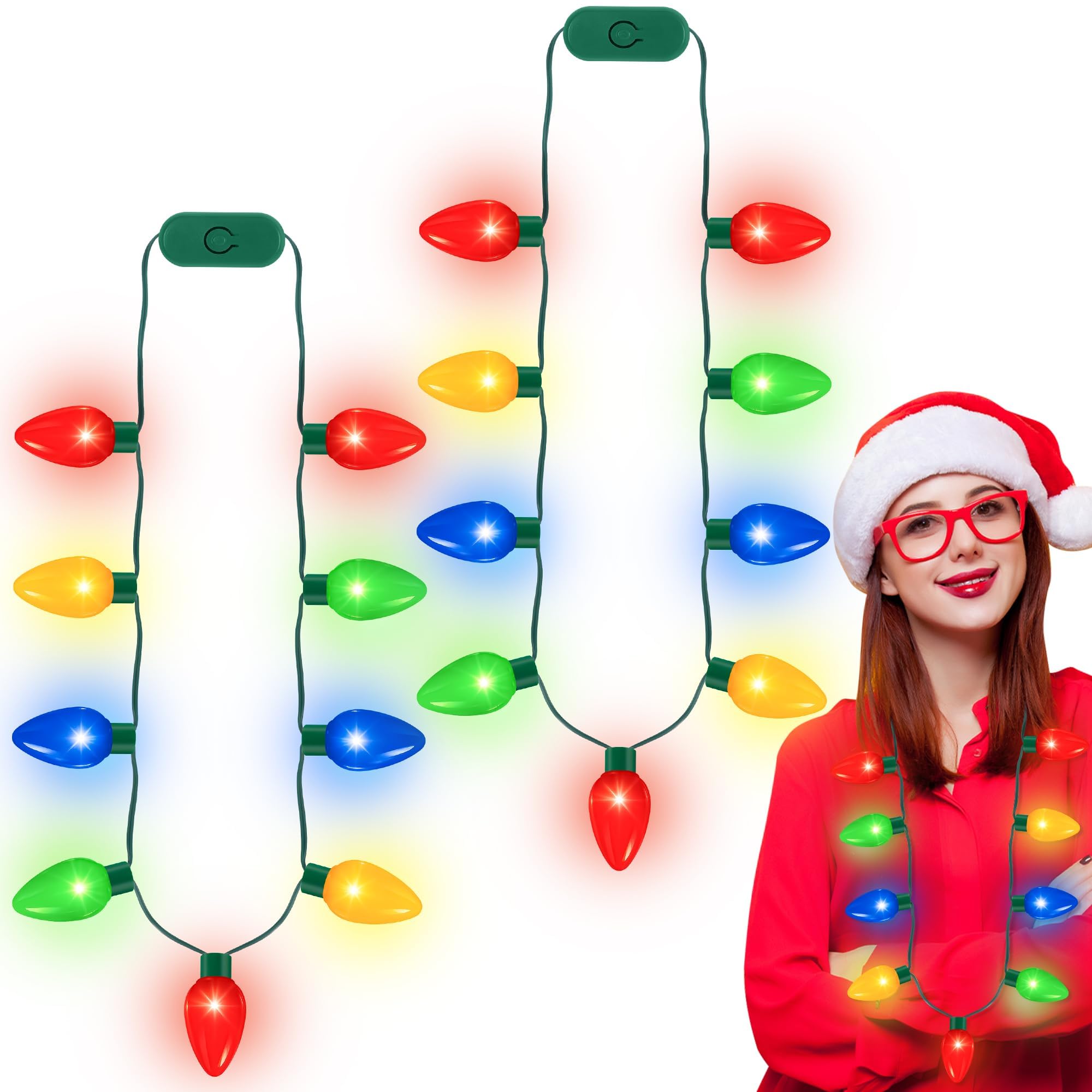 Photo 1 of 2Pack Christmas Light Necklace 9 LED Bulbs 3 Flash Modes Ugly Sweater Light