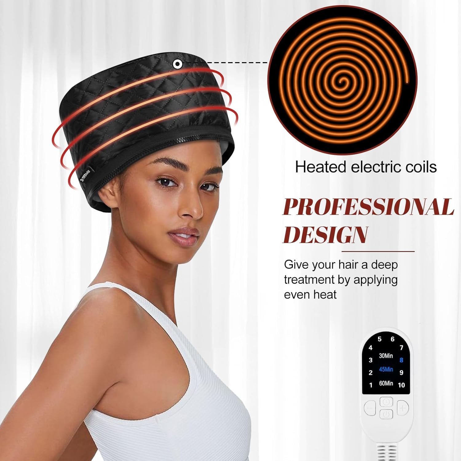 TEPENAR Professionelle Dampfhaube mit 10-Stufen Heizung & 3 Timer, Elektrische Wärmekappe für Intensive Haarkur, Pflege für Naturlocken & Afro Haar, Tragbare Heißhaube für Zuhause
