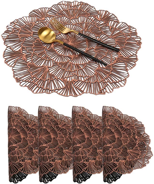 Hot Gold - Juego de 4 manteles individuales antideslizantes con aislamiento térmico, fáciles de borrar, lavables, para el hogar, la cocina, la mesa,