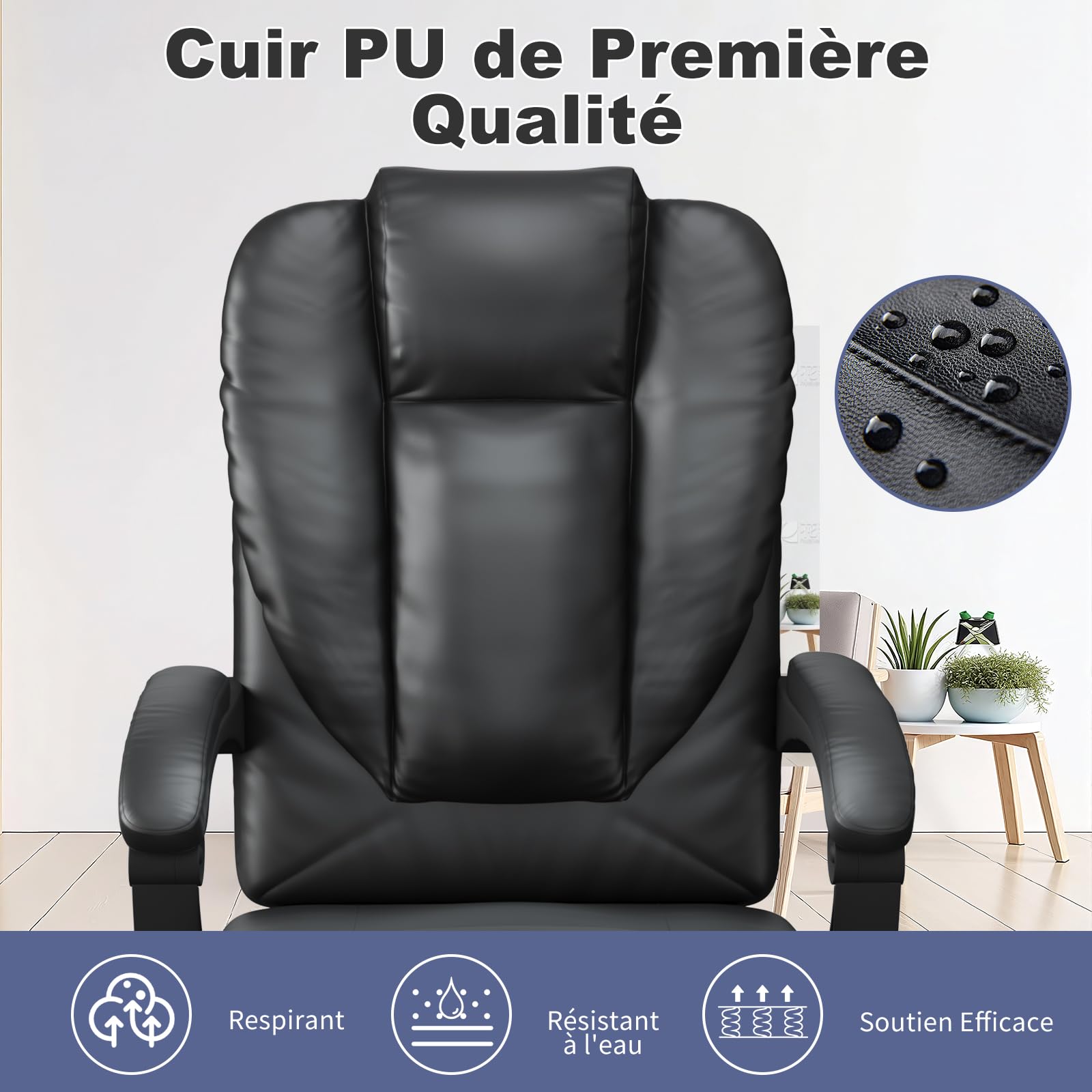 naspaluro Sedia da Ufficio, Sedia Scrivania Ergonomica Con Schienale Alto Inclinato a 135°, Sedie Girevole Confortevole in Pelle Di Alta Qualità, Sedie Sollevabile Con Cuscino a Molla, Nero