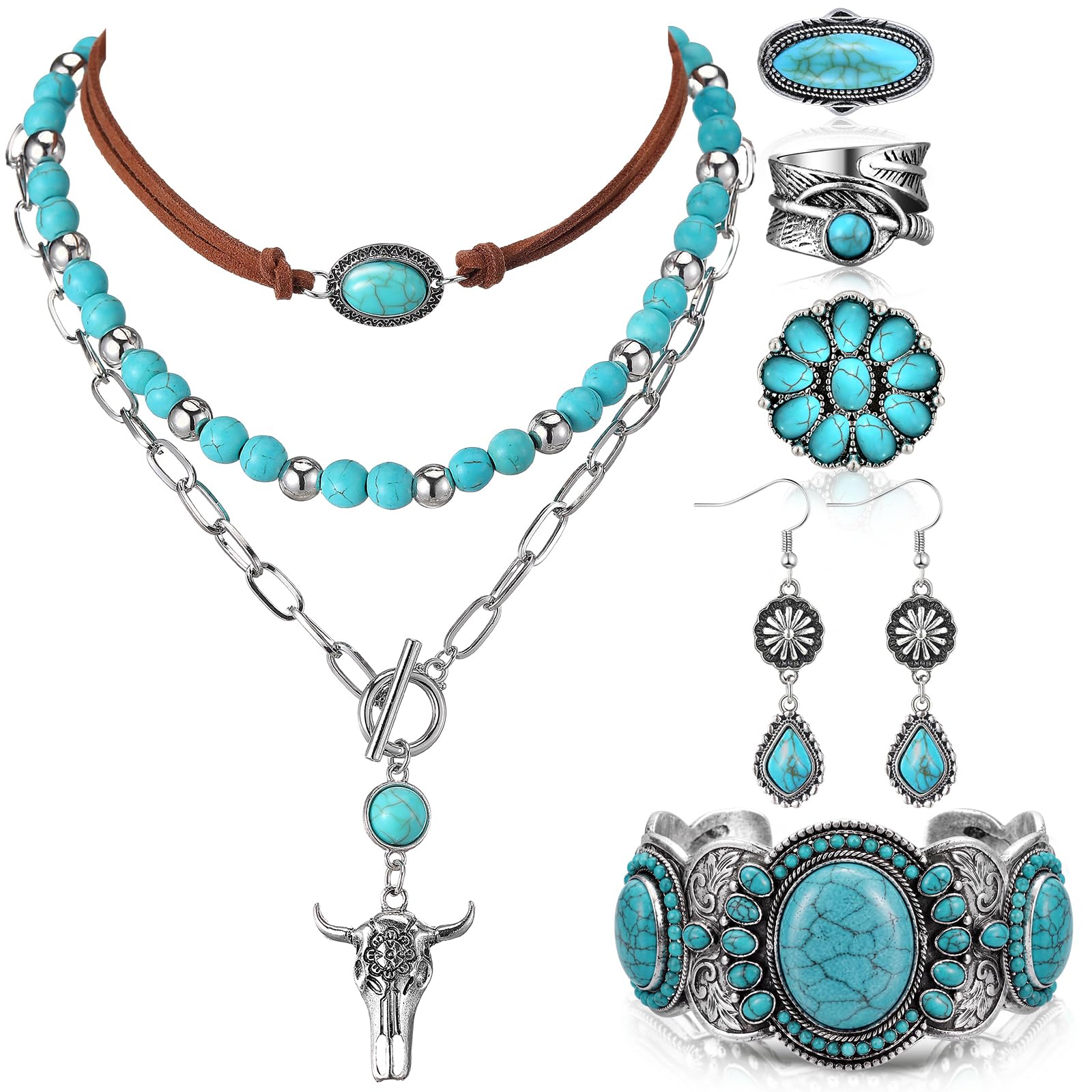 Ecally Western Turquoise Jewelry Set for Women