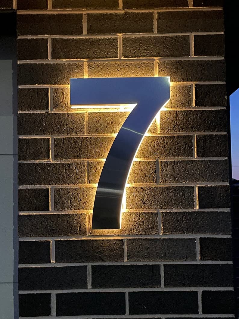 Luz LED 3D de Metal con Número de Casa, Placa de Dirección con Letras Iluminadas de Acero Inoxidable para Exteriores Impermeable
