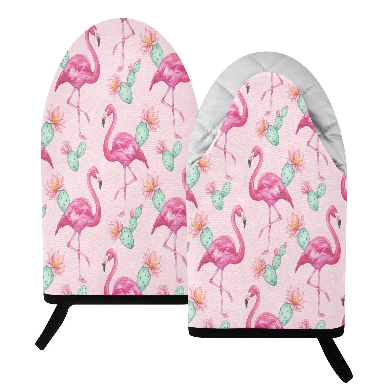 BURSTDDY Flamingo Oven Mitt,Heat Resistant Kitchen Mitts for Cooking